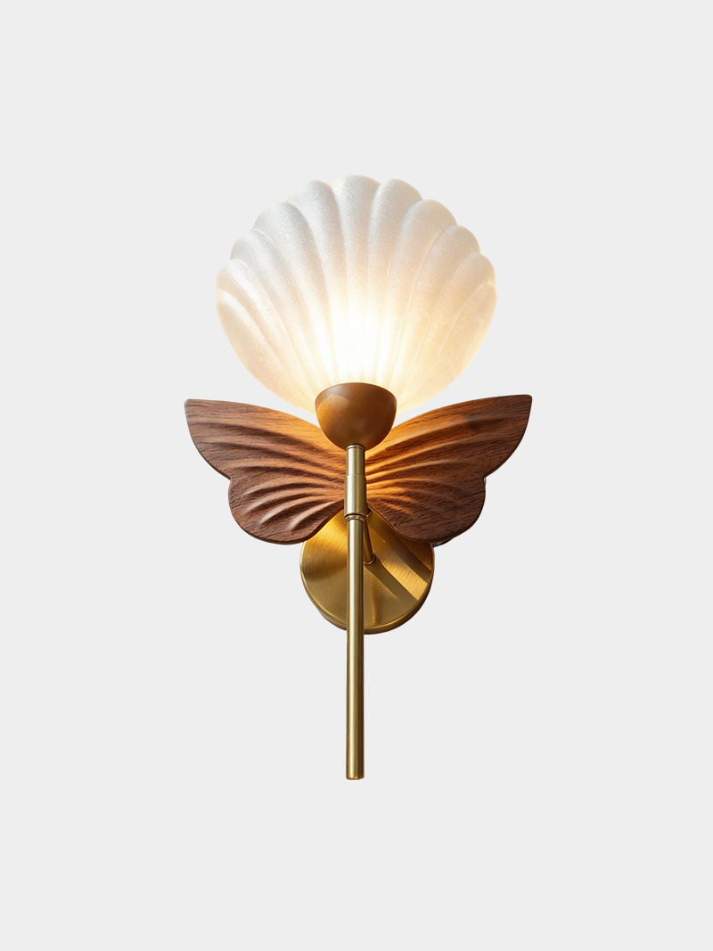 3D Printed Shell wall Light with Wooden Accent Modern Decorative Lamp