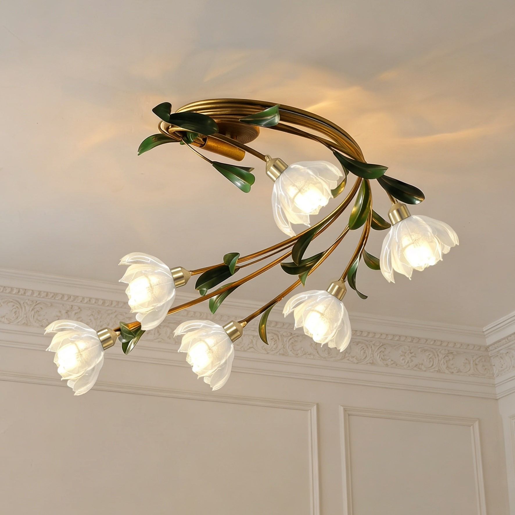 Elegant Leafy Bloom 3D Printed Ceiling Light – Nature Inspired Petal Fixture