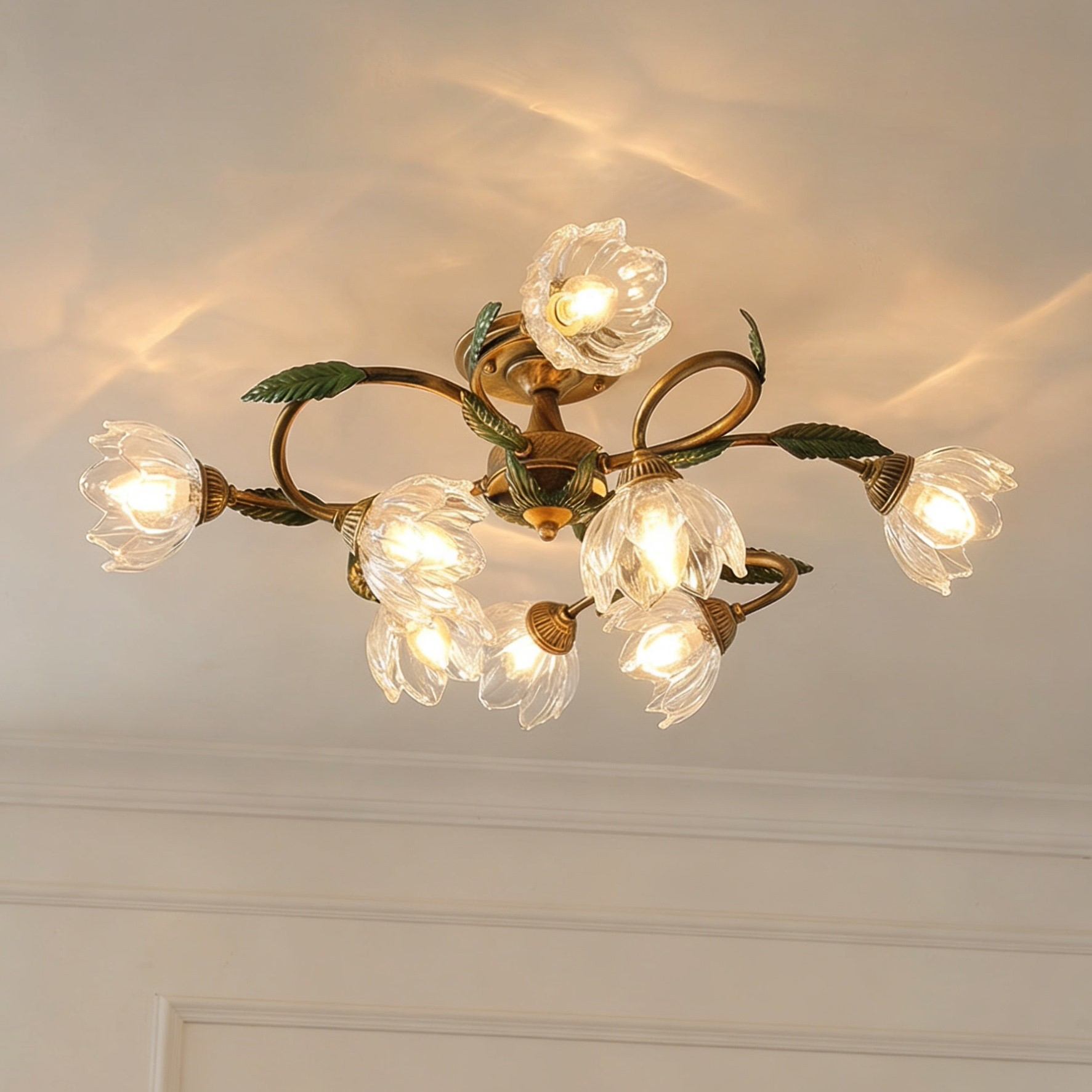 Art Nouveau 3D Printed Flower Ceiling Lamp – 8 Light Glass Bloom Design