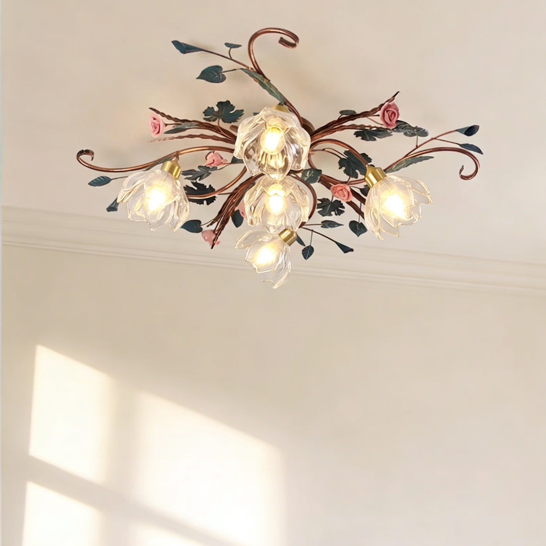 Vintage Floral 3D Printed Ceiling Light – Elegant Petal Glass Lampshade