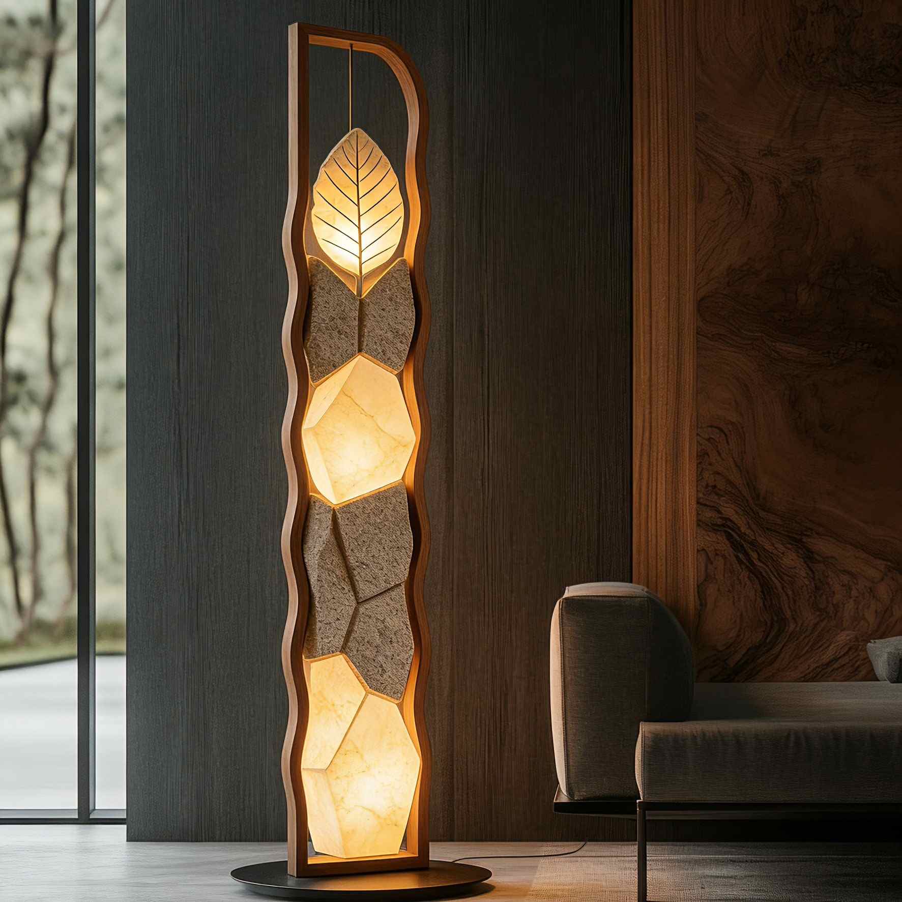 Organic Leaf Totem 3D Printed Floor Lamp – Layered Nature Light