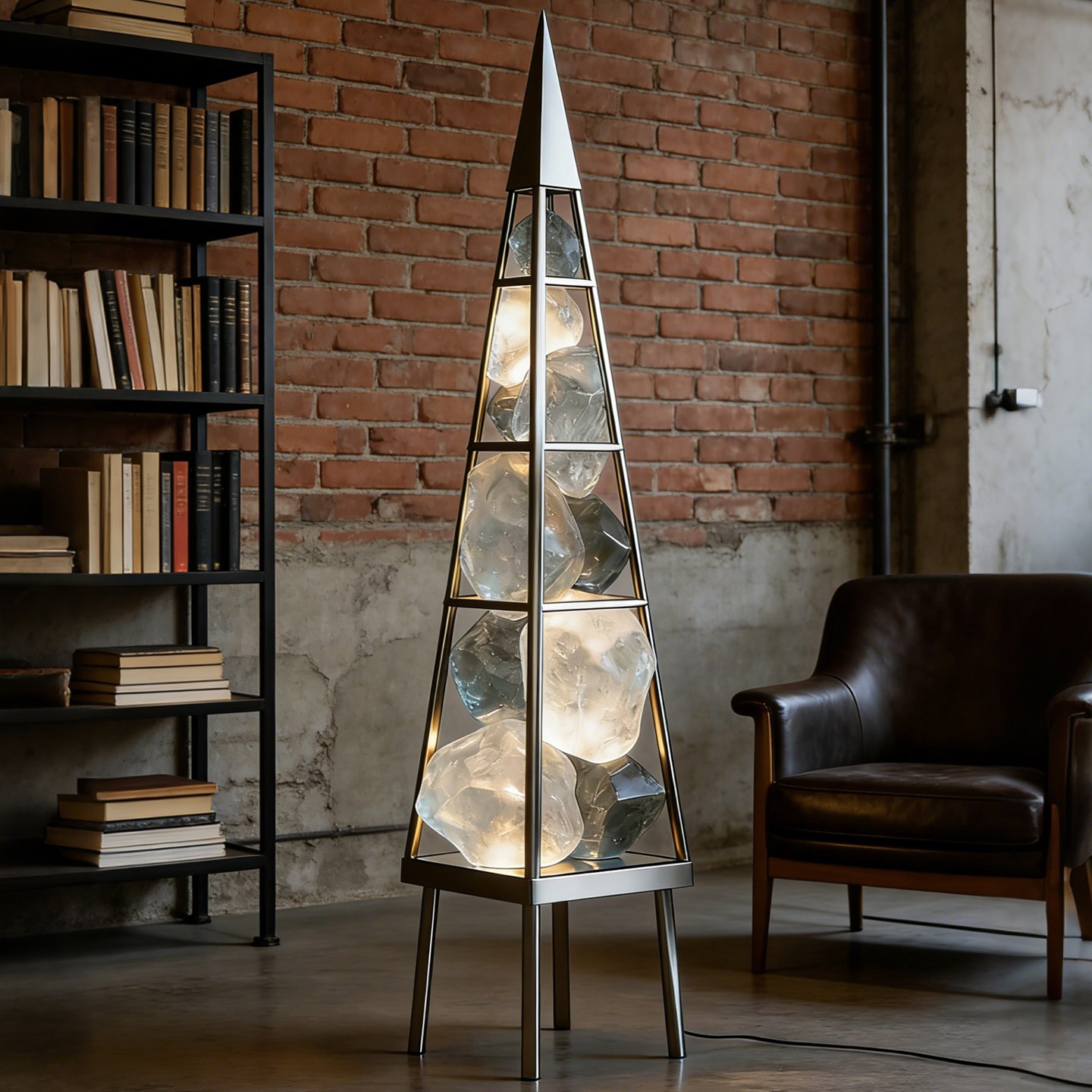 3D Printed Ice Crystal Pyramid Floor Lamp - Contemporary LED Sculpture Light