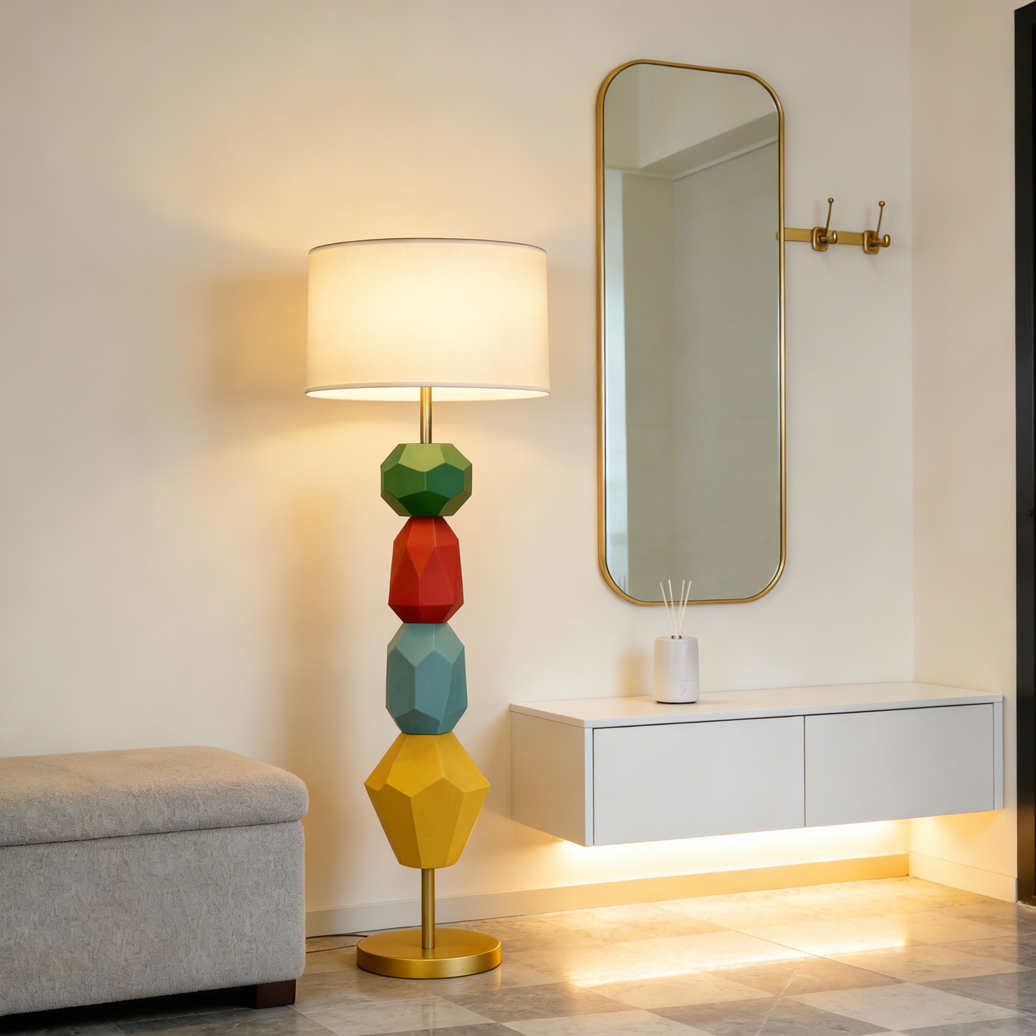 Colorful Geometric 3D Printed Floor Lamp - Playful Design for Kids & Creatives