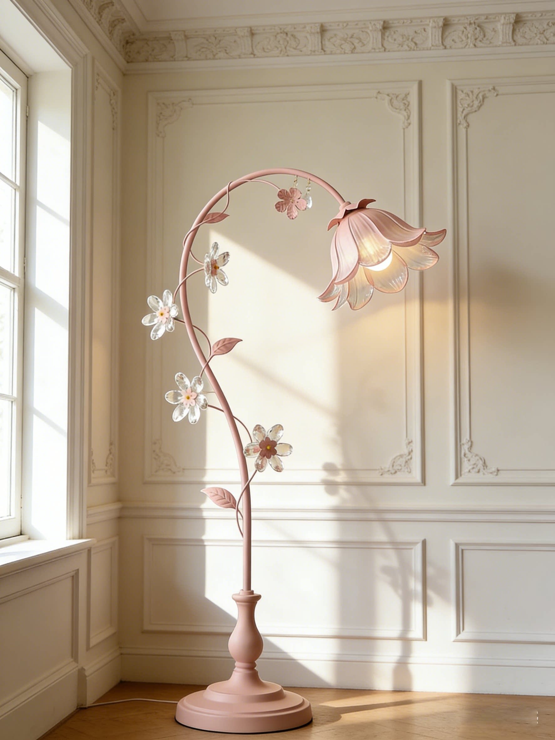 Pink Floral Arc Floor Lamp