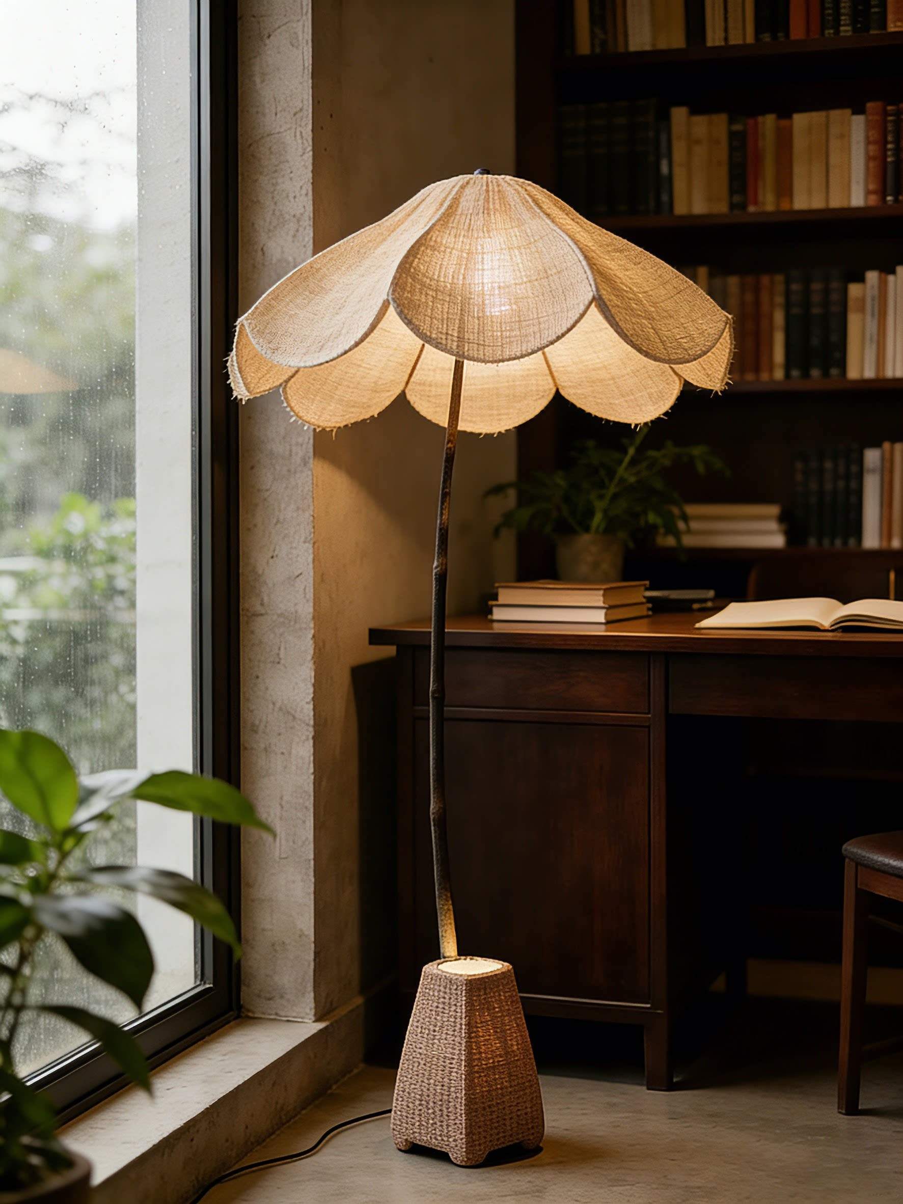 Rustic Petal Floor Lamp with Woven Base