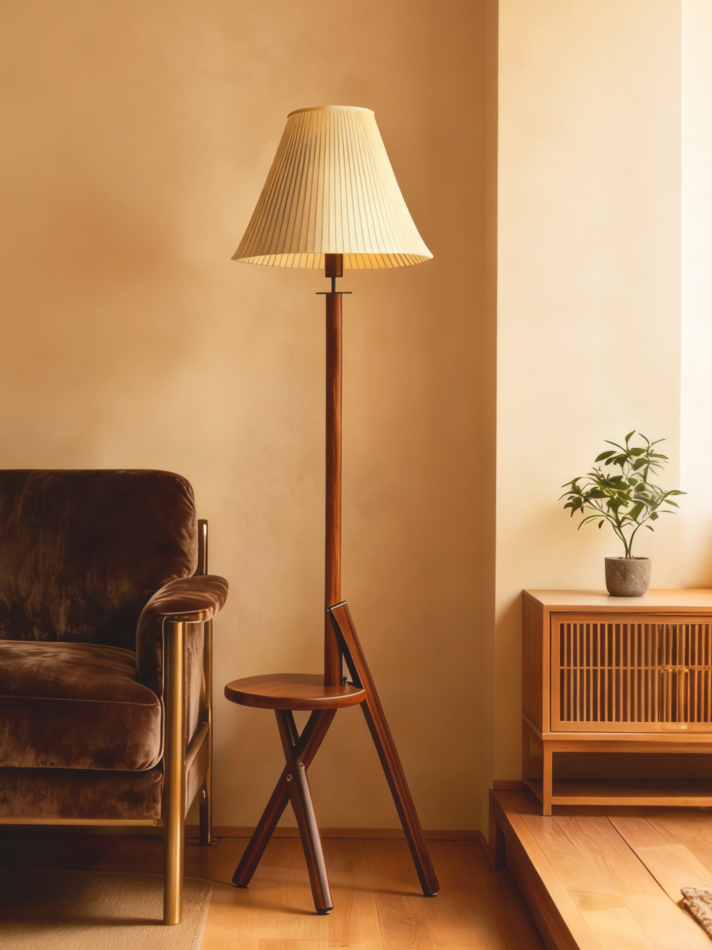 Foldable Tripod Floor Lamp with Pleated Shade