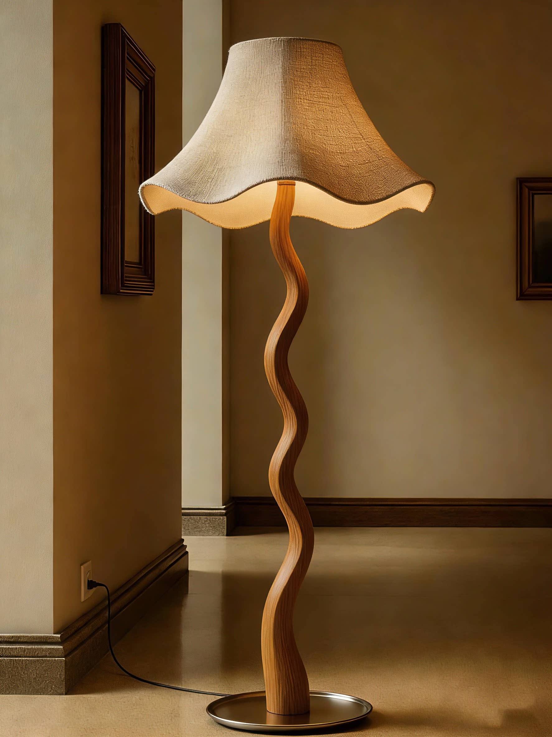 Twisted Wood Floor Lamp with Fabric Shade