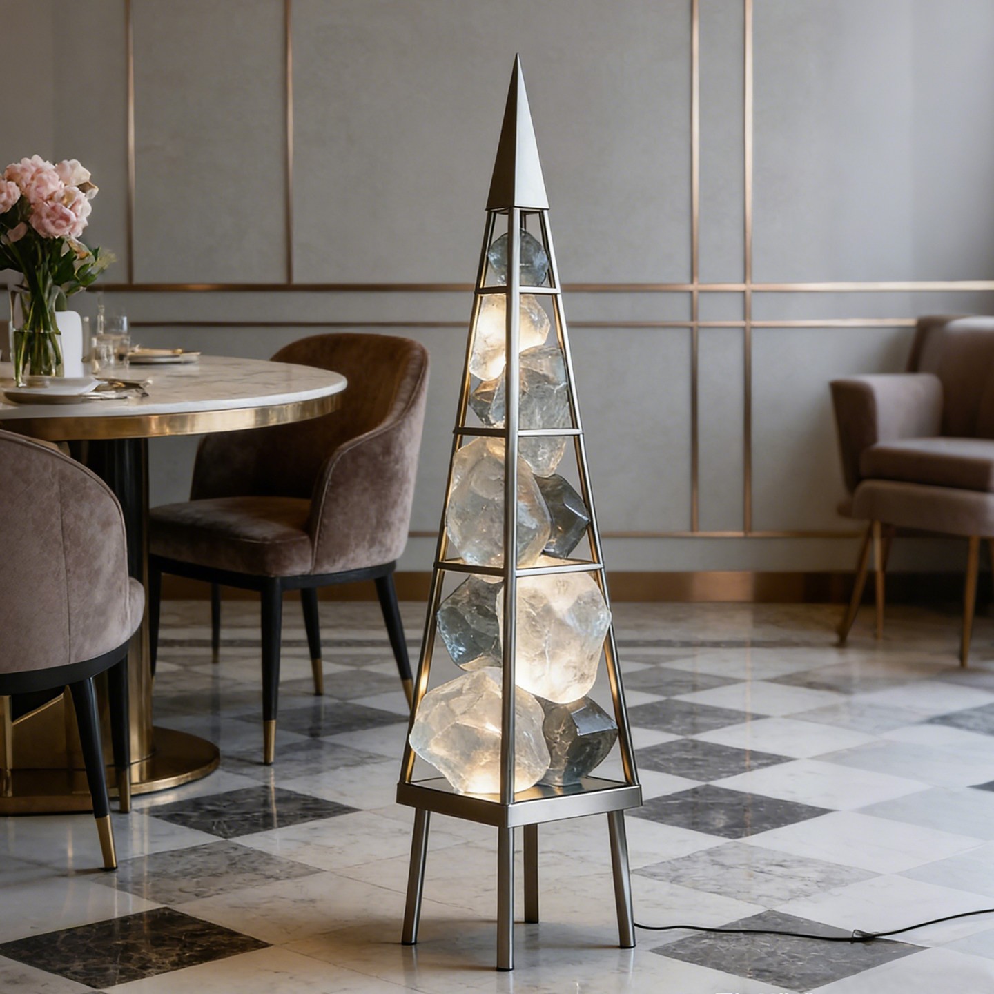 3D Printed Crystal Tower Floor Lamp Modern Artistic Standing Light
