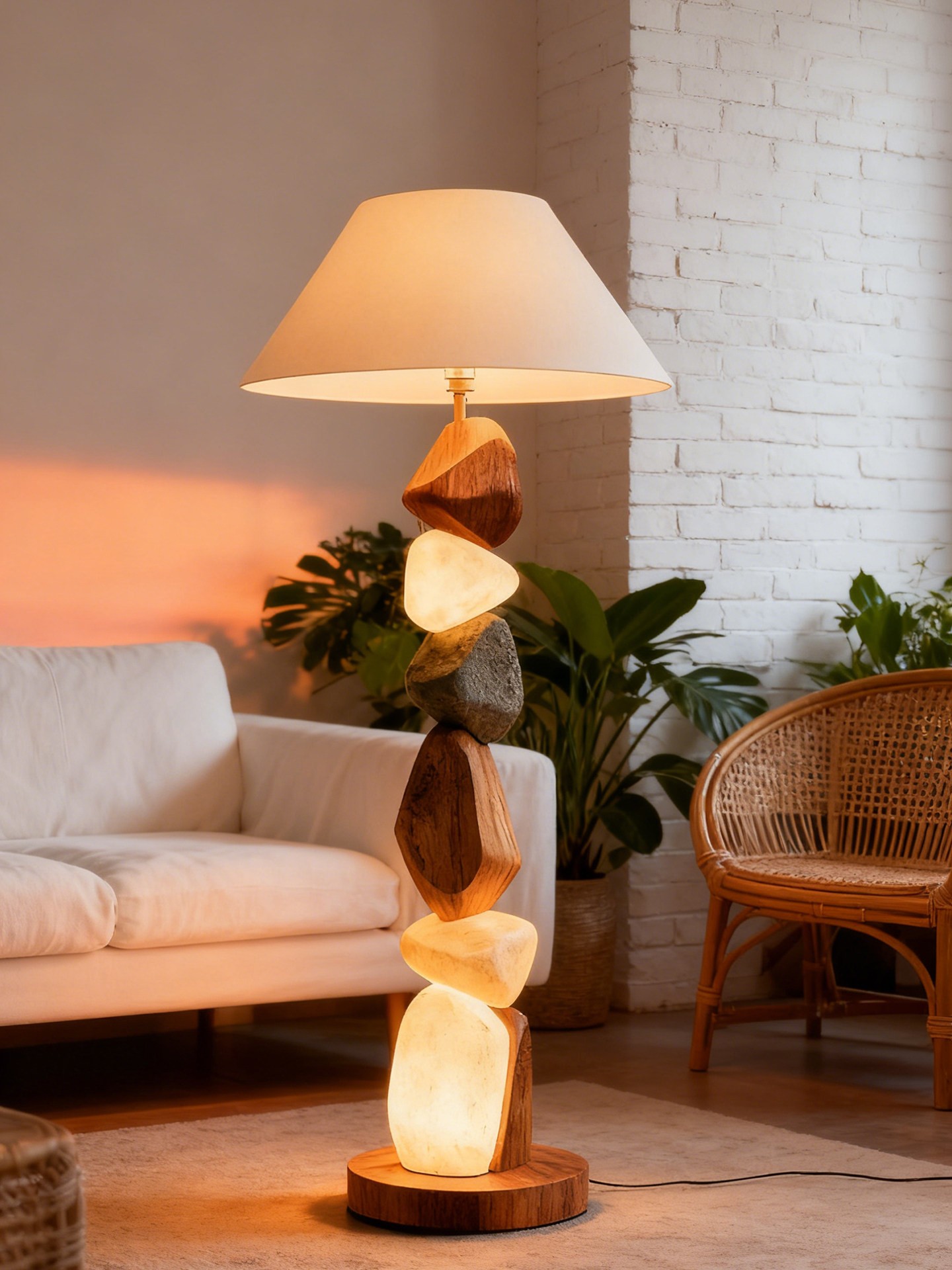 3D Printed Stacked Stone Floor Lamp Wooden Base Decorative Light