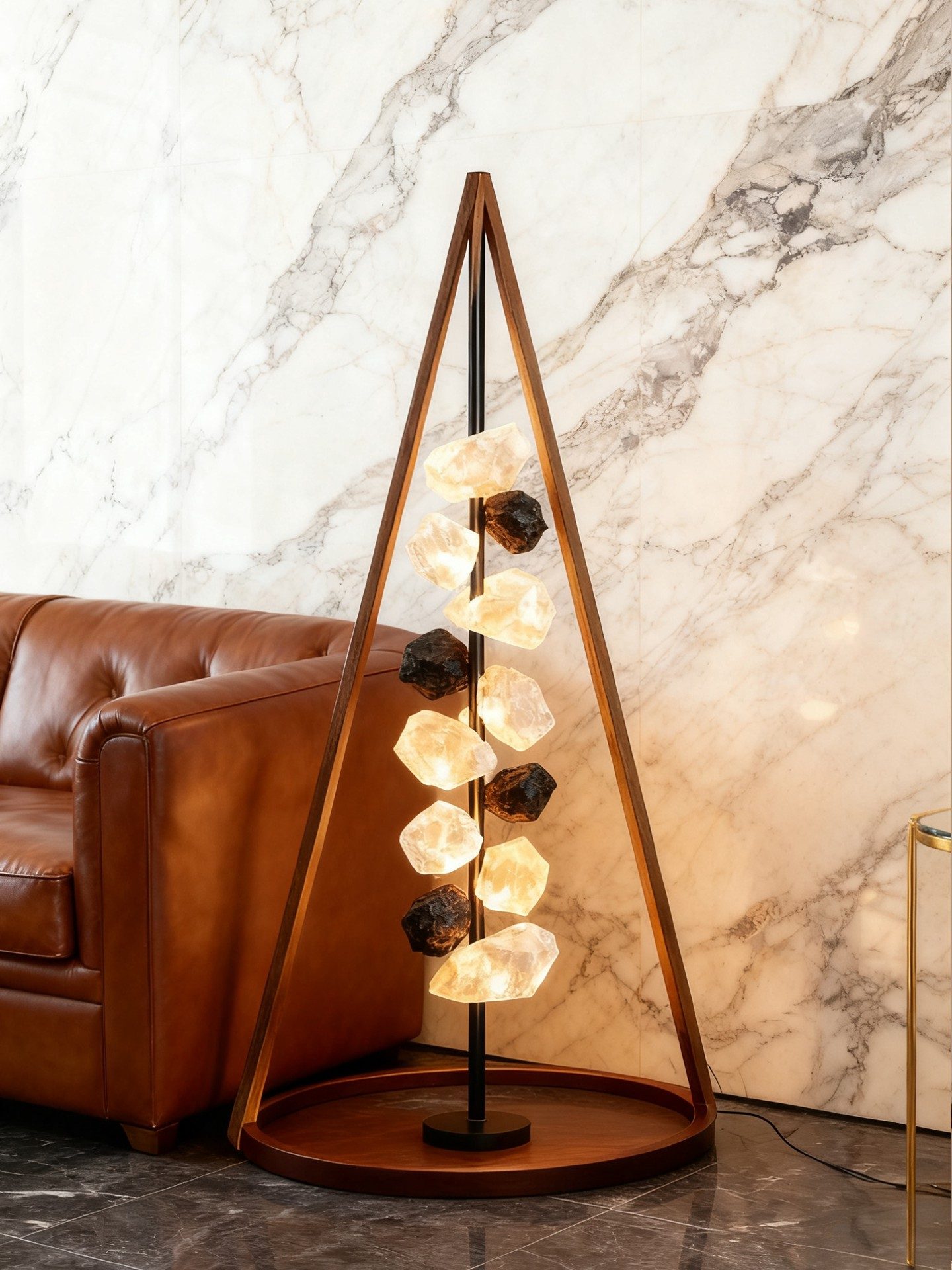 3D Printed Triangular Frame Floor Lamp Crystal Cluster Light