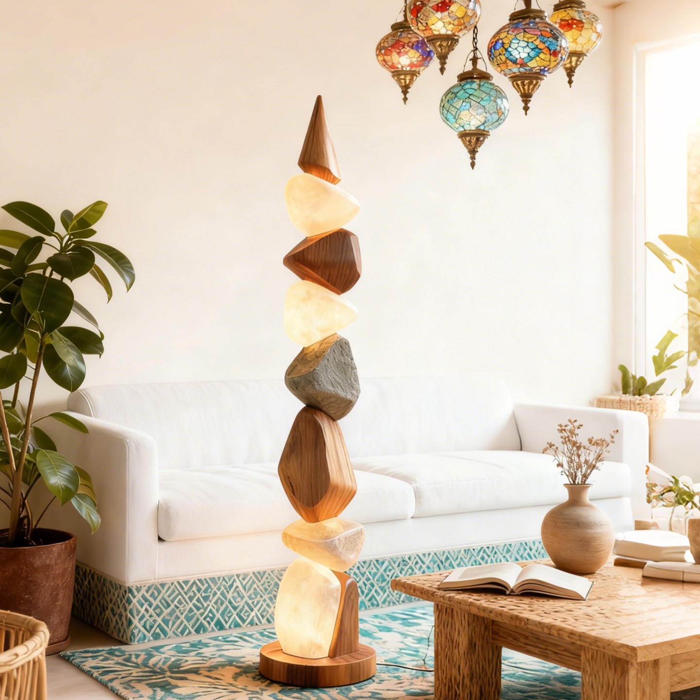 3D Printed Sculptural Stone Floor Lamp Artistic Vertical Light