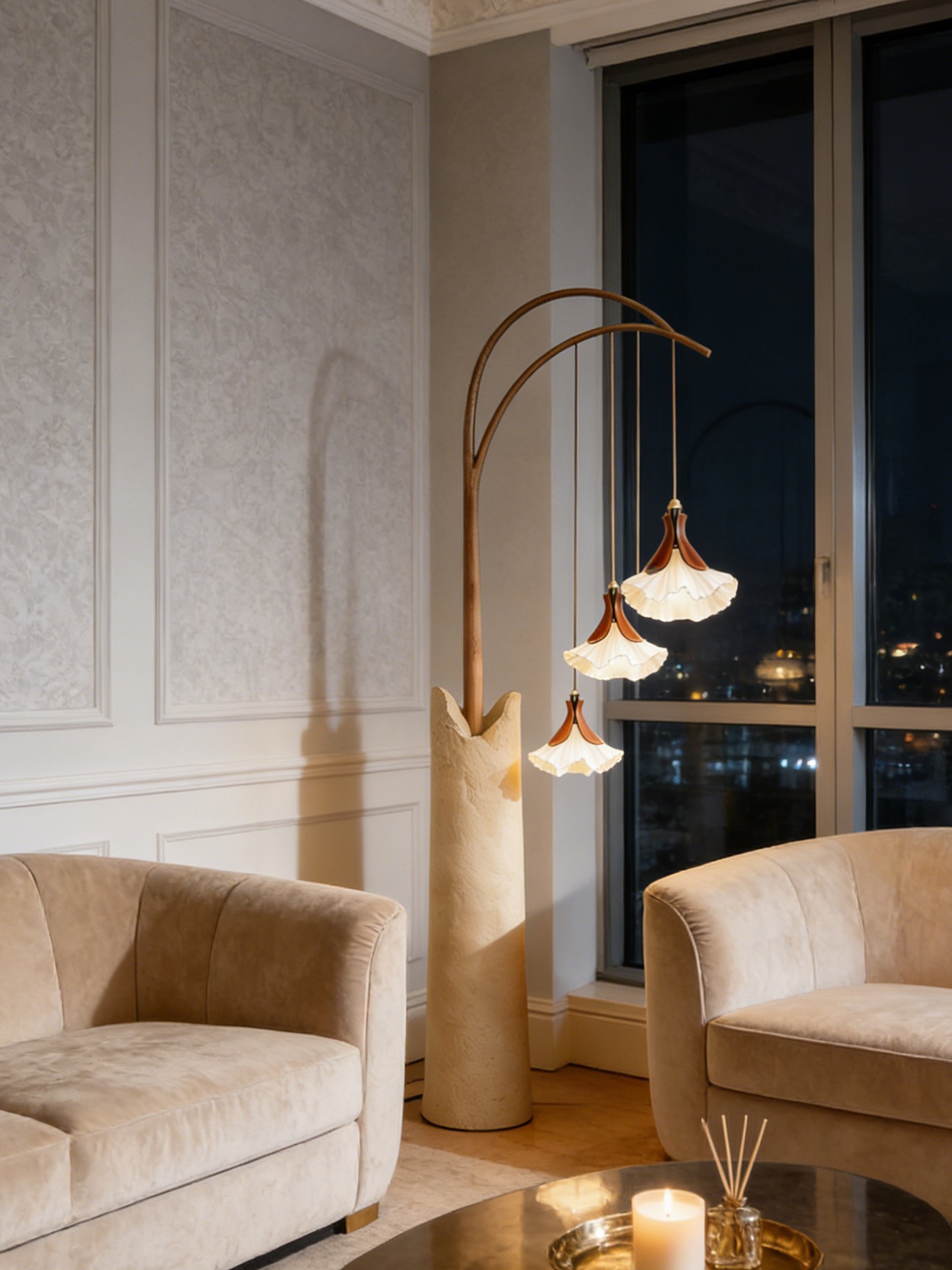 3D Printed Triple Pendant Floor Lamp Modern Curved Standing Light