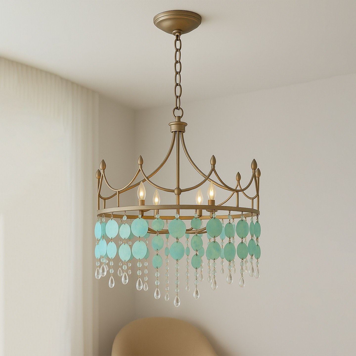 3D Printed Mint Crystal Crown Chandelier