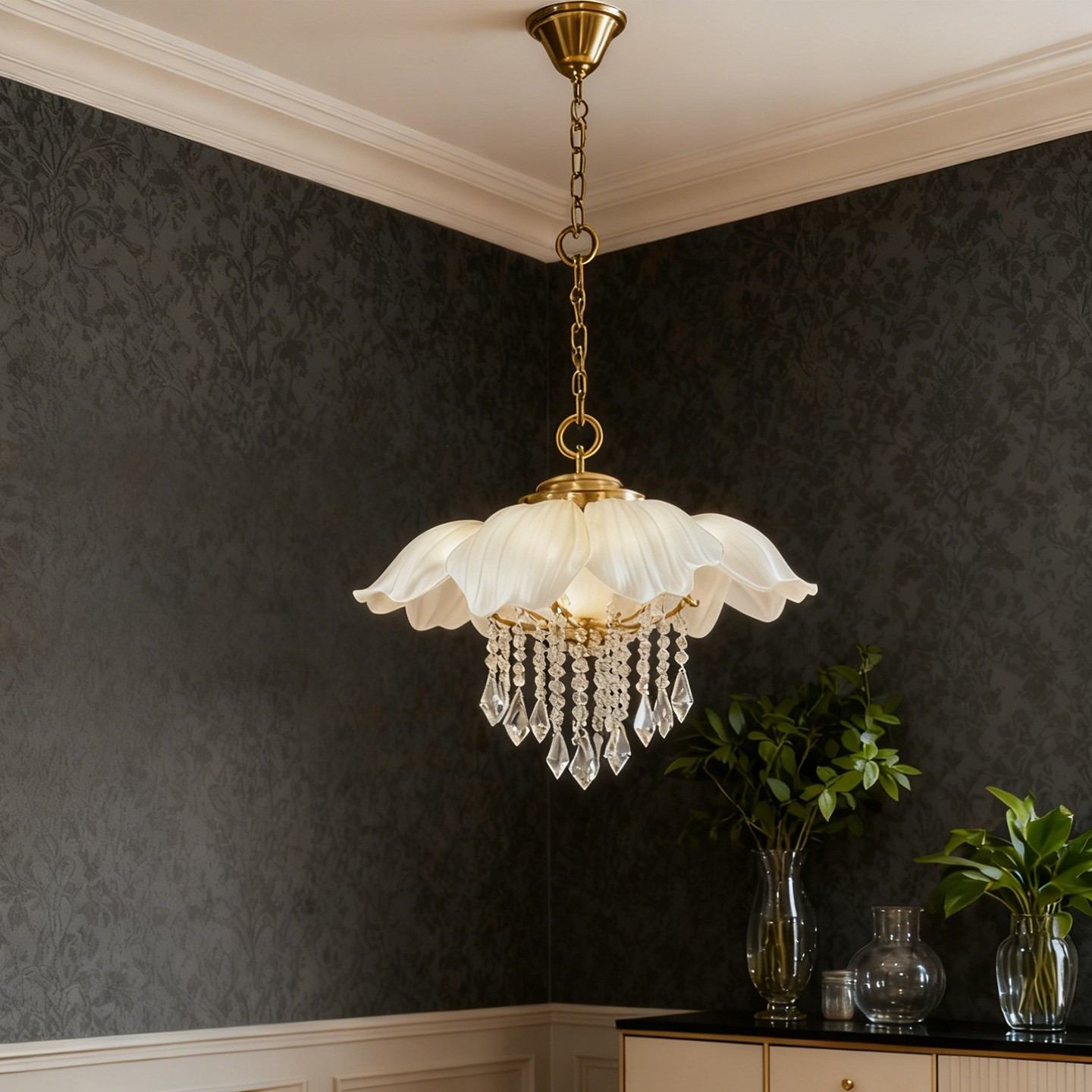 3D Printed Crystal Lotus Chandelier