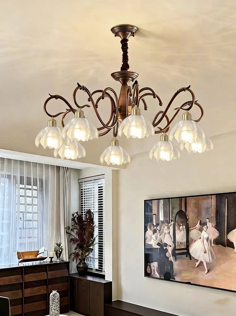 Retro Glass Blossom Chandelier - 3D Printed Flower Shades