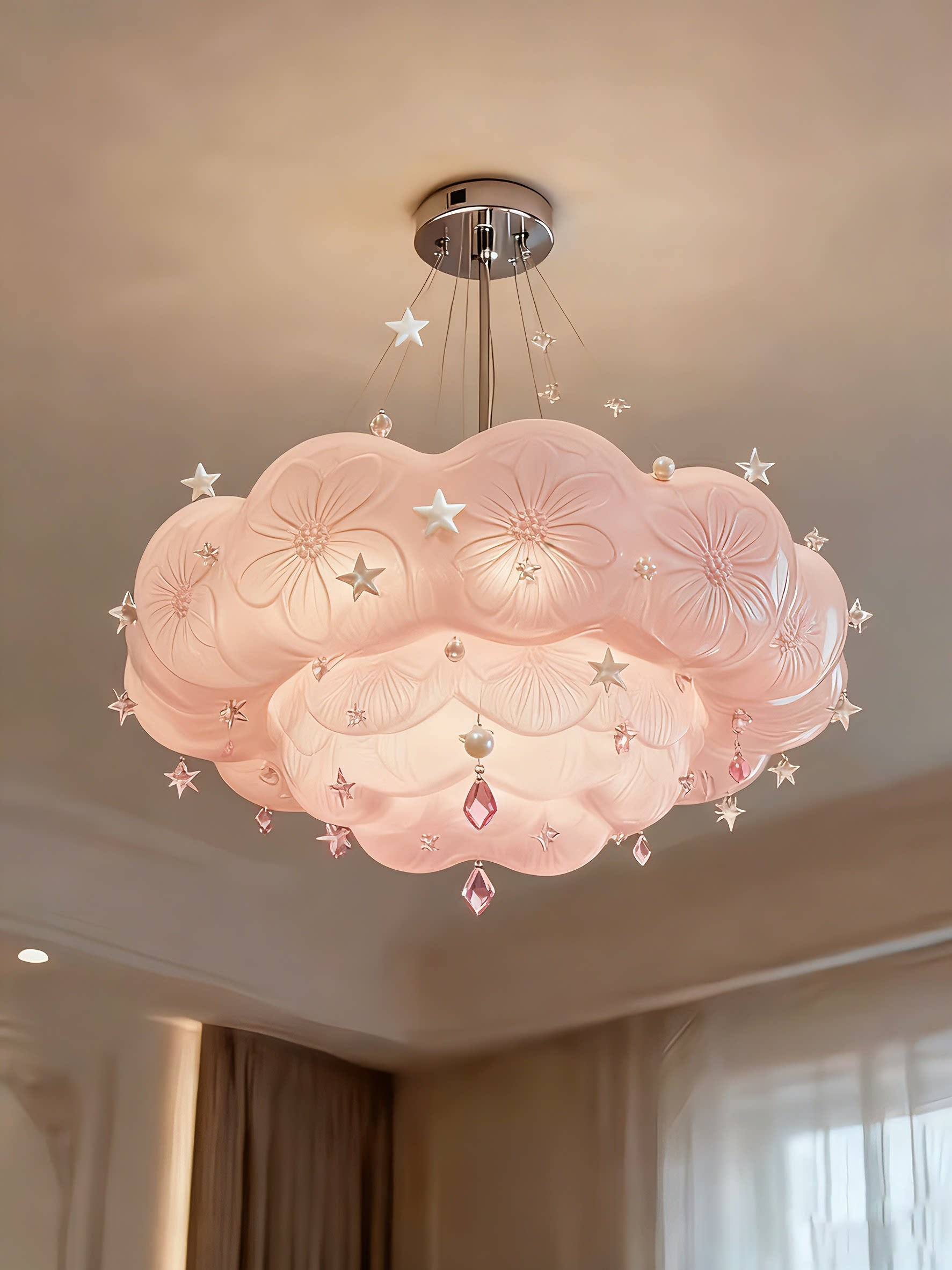 Pink Cloud 3D Printed Kids Chandelier with Stars