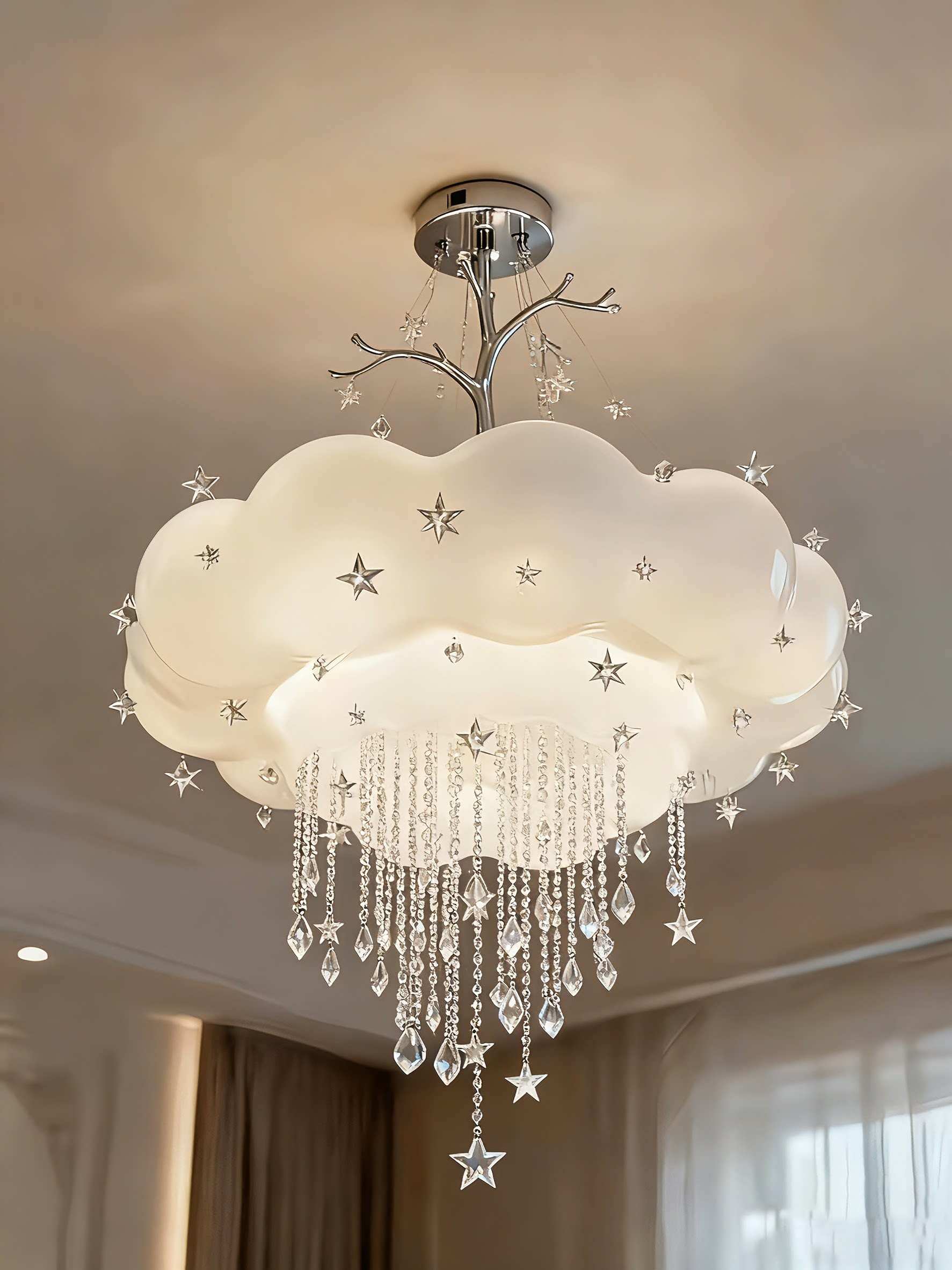 White Cloud Chandelier with Crystal Rain and Stars
