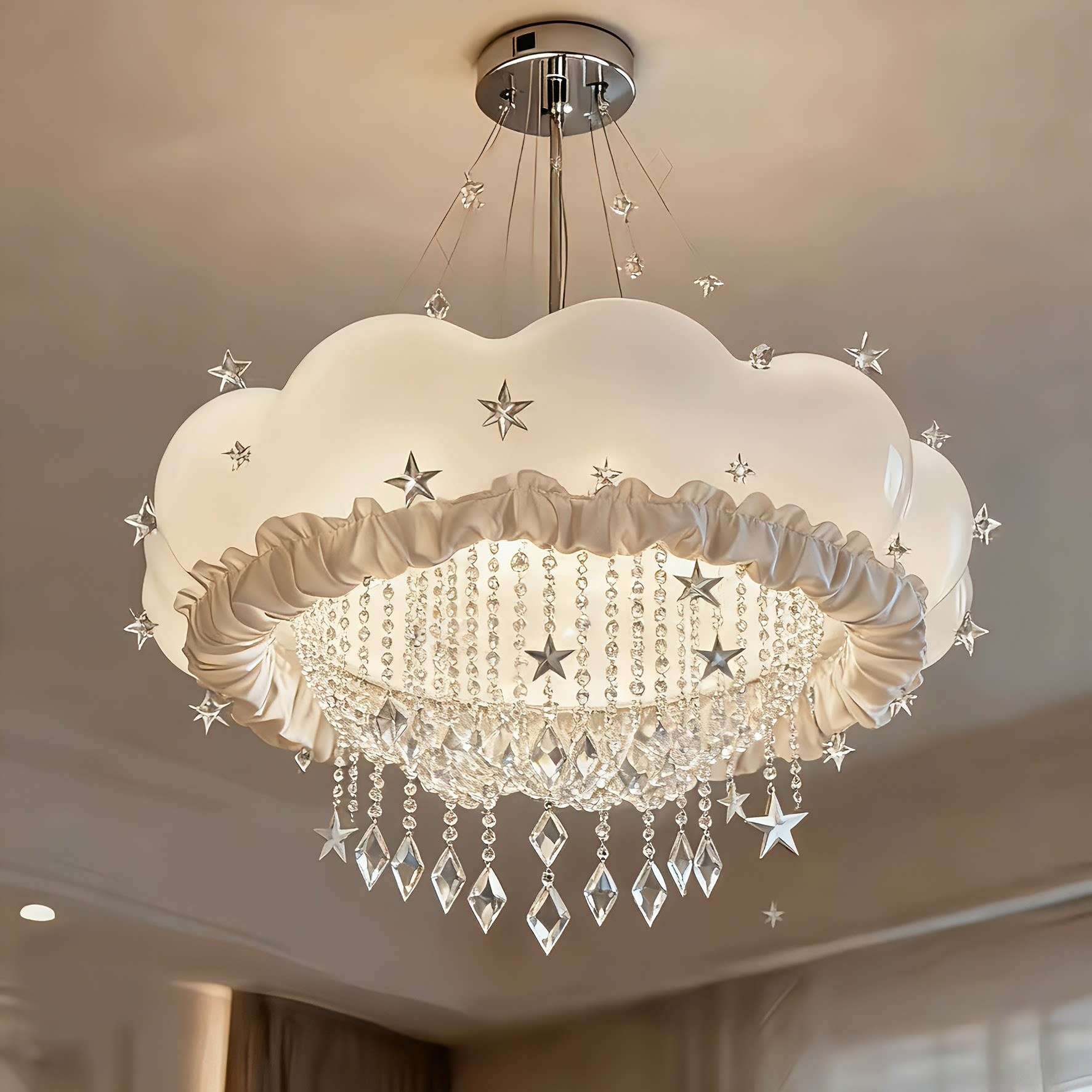 Ruffled Cloud Chandelier with Crystals - 3D Printed
