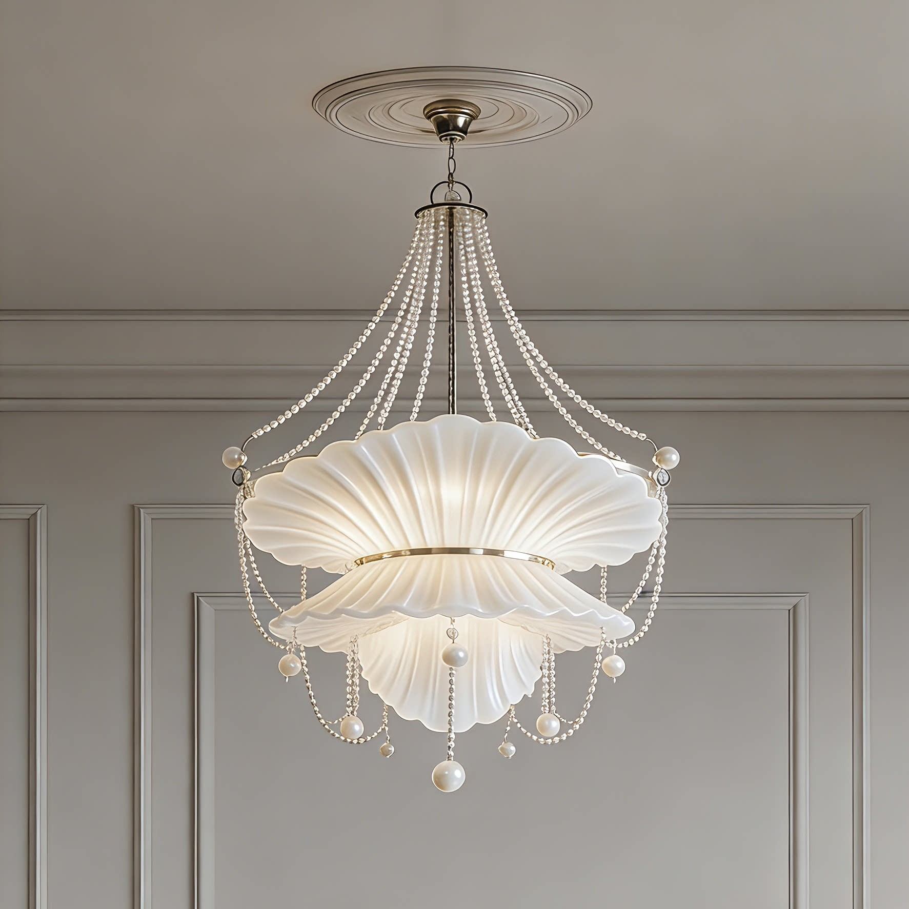 Pearl Garland Pendant Chandelier - 3D Printed Shell Shades