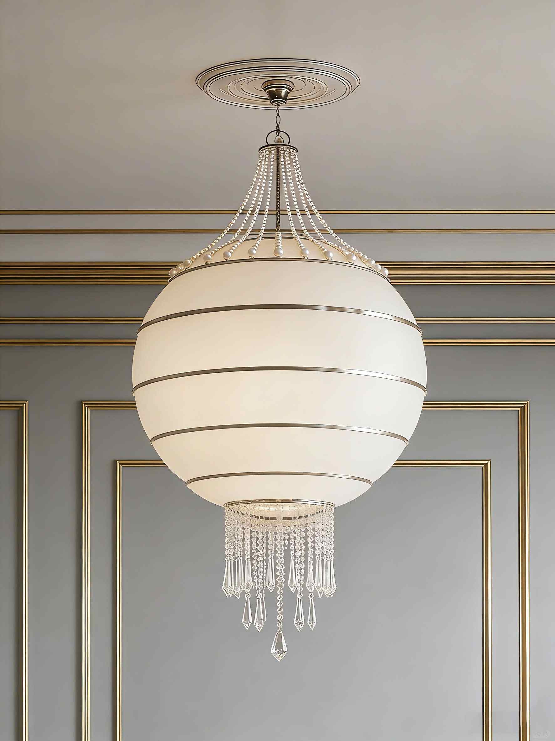 Luxury Orb Crystal Pendant Light with Pearl Bead Strings - 3D Printed