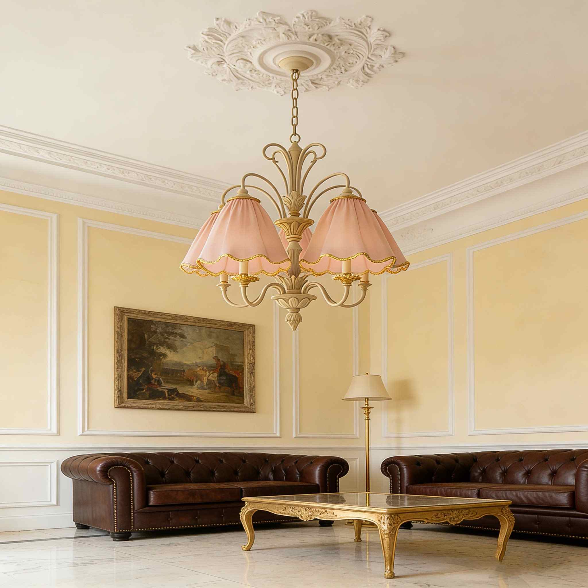 Romantic Pink Fabric Chandelier - European Classic 3-Head Light