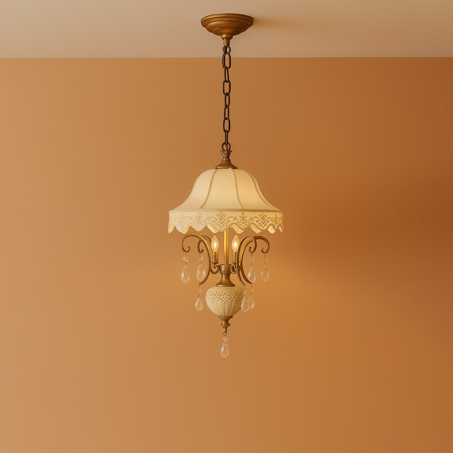 Classic Cream Pendant Chandelier with Crystal Accents