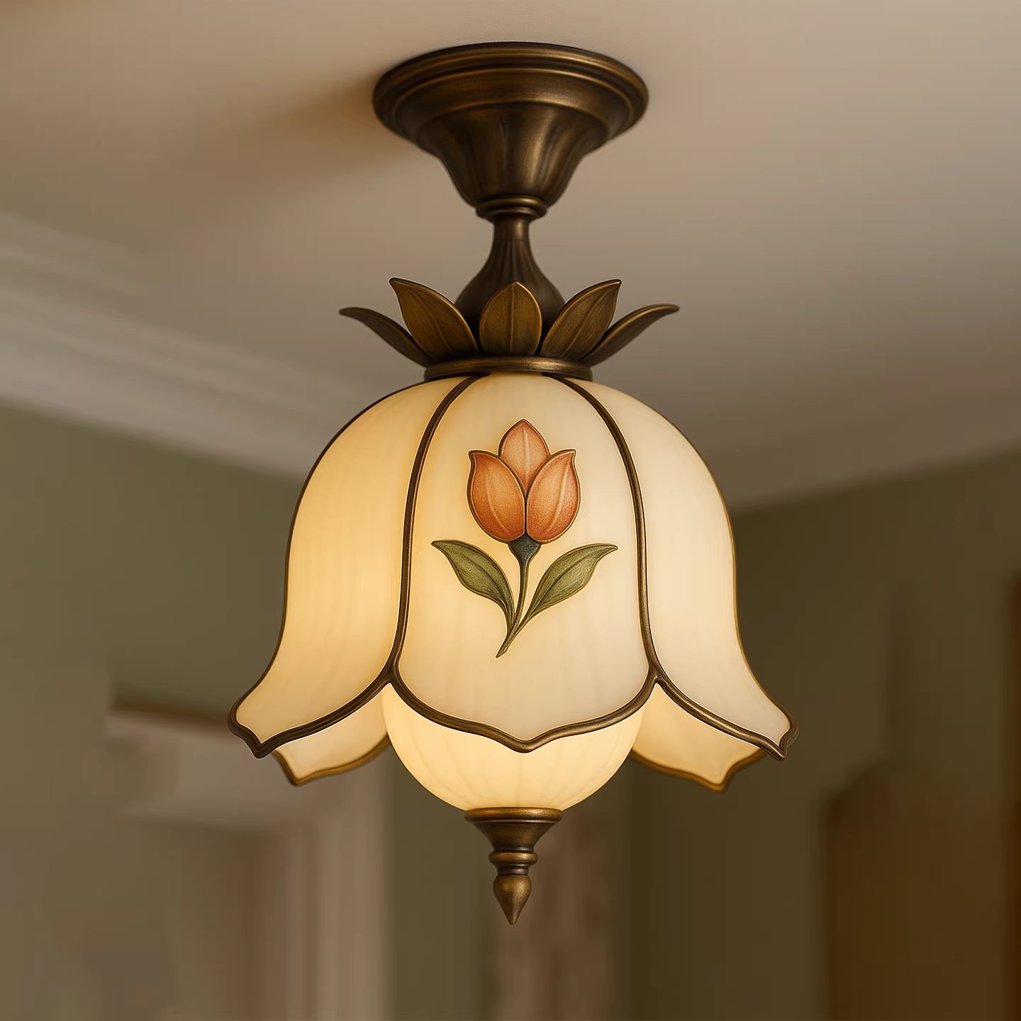 Tulip Glow Ceiling Light - 3D Printed Vintage Floral Fixture