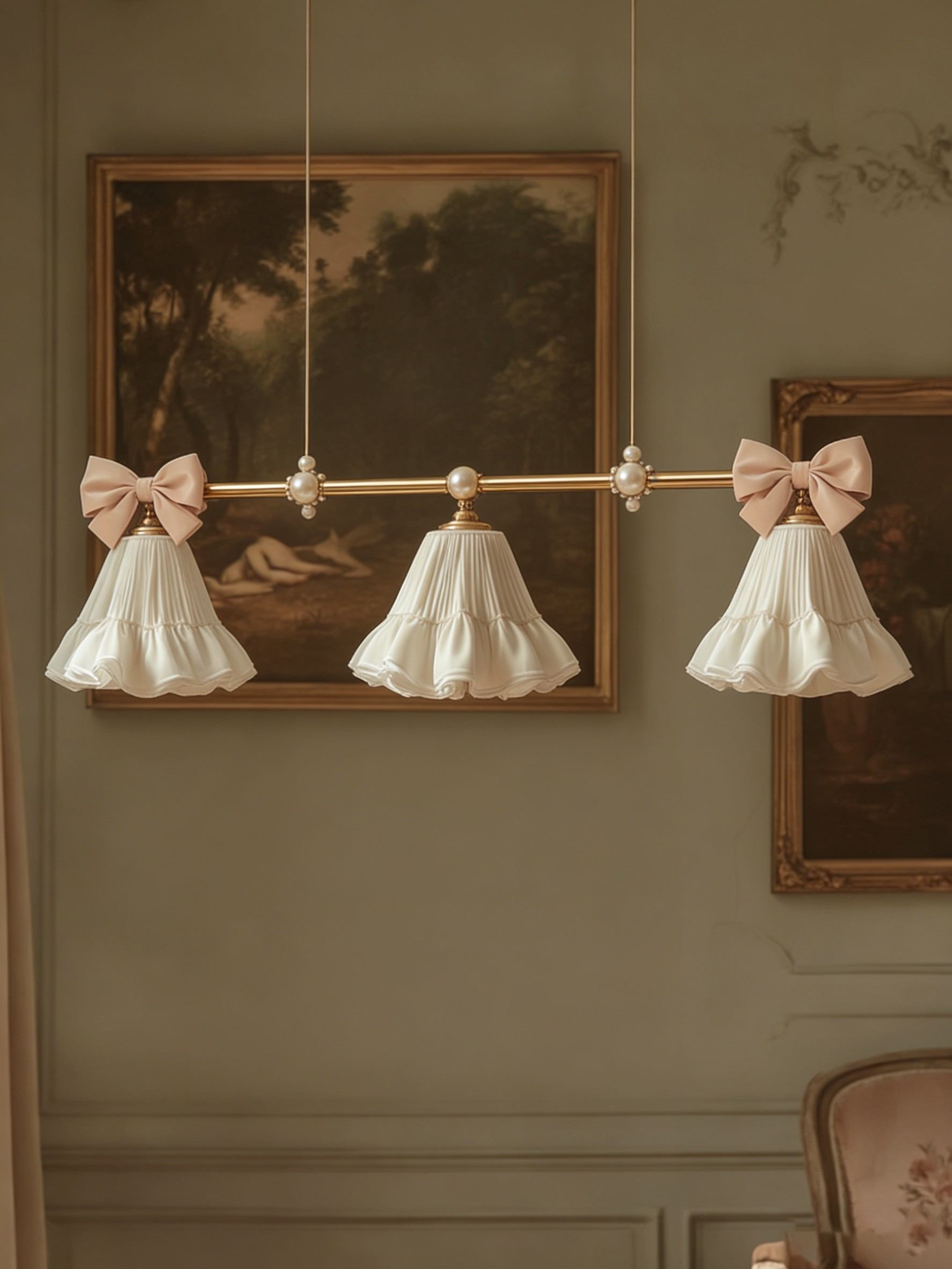 Pearl Shower Ribbon Chandelier - 3D Printed French Bow Light