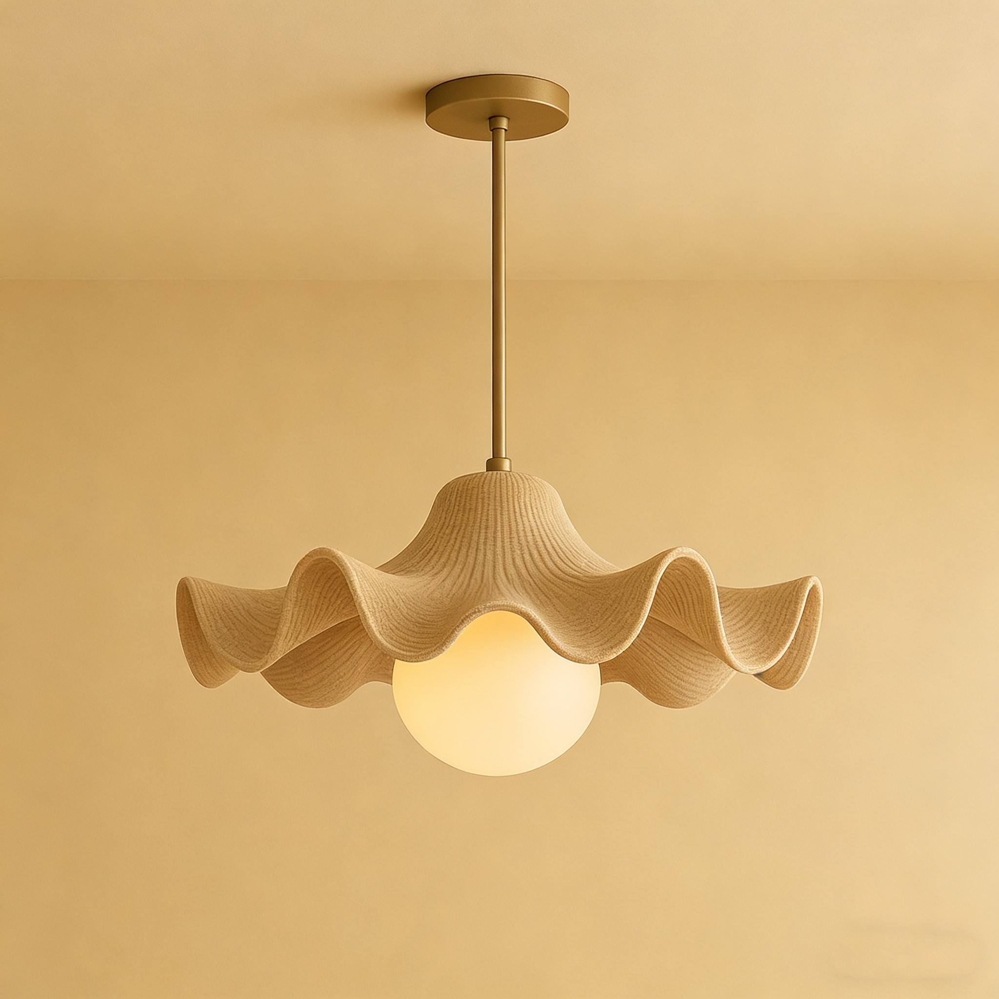 Minimalist Globe 3D Printed Pendant Lamp with Wavy Shade