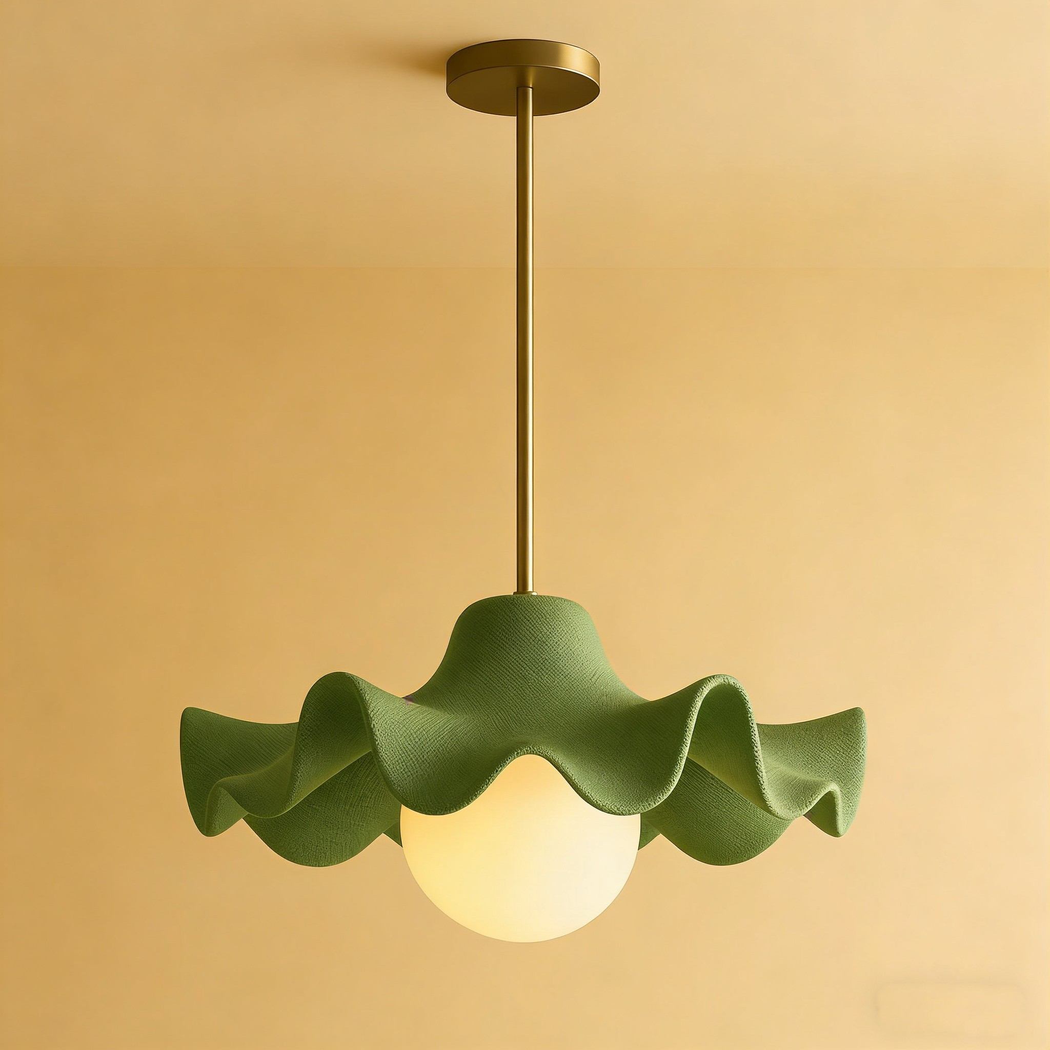 Green Wave 3D Printed Pendant Lamp - Organic Form