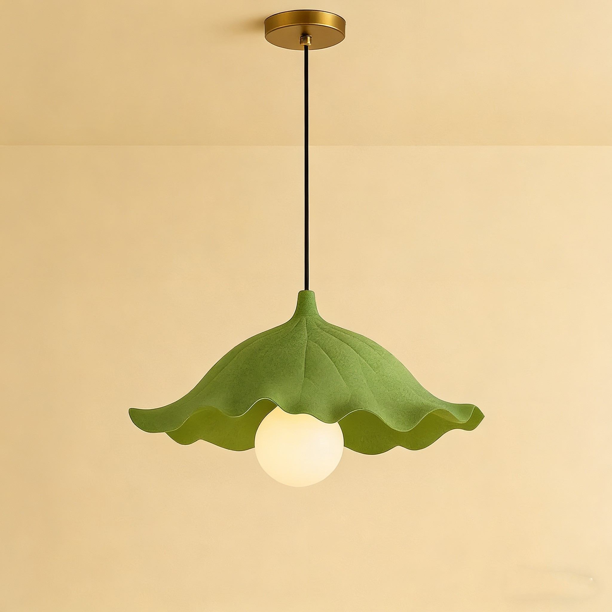 Lotus Leaf 3D Printed Pendant Light - Natural Green Design