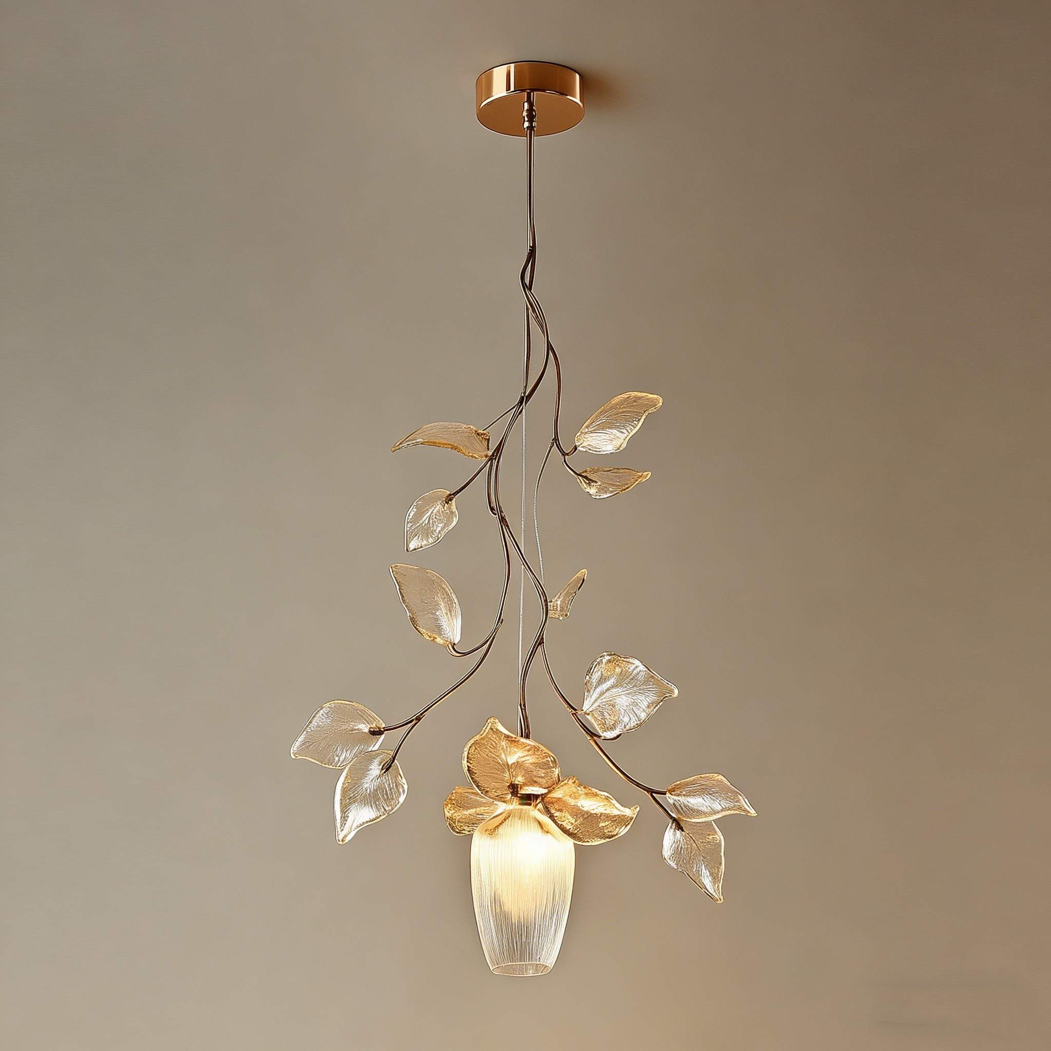 Golden Vine 3D Printed Pendant Lamp - Botanical Art Light