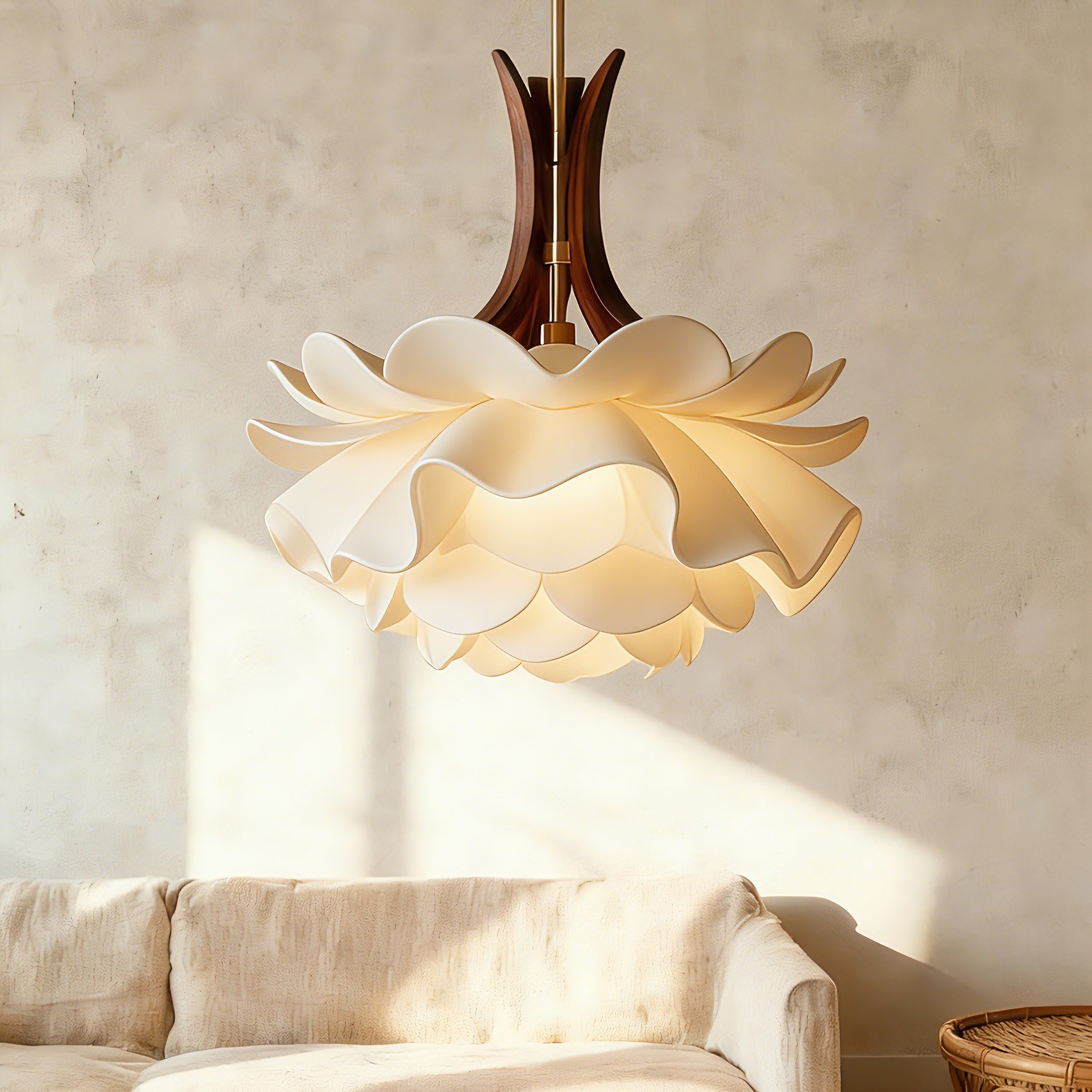 Floral Bloom 3D Printed Pendant Light with Layered Petals