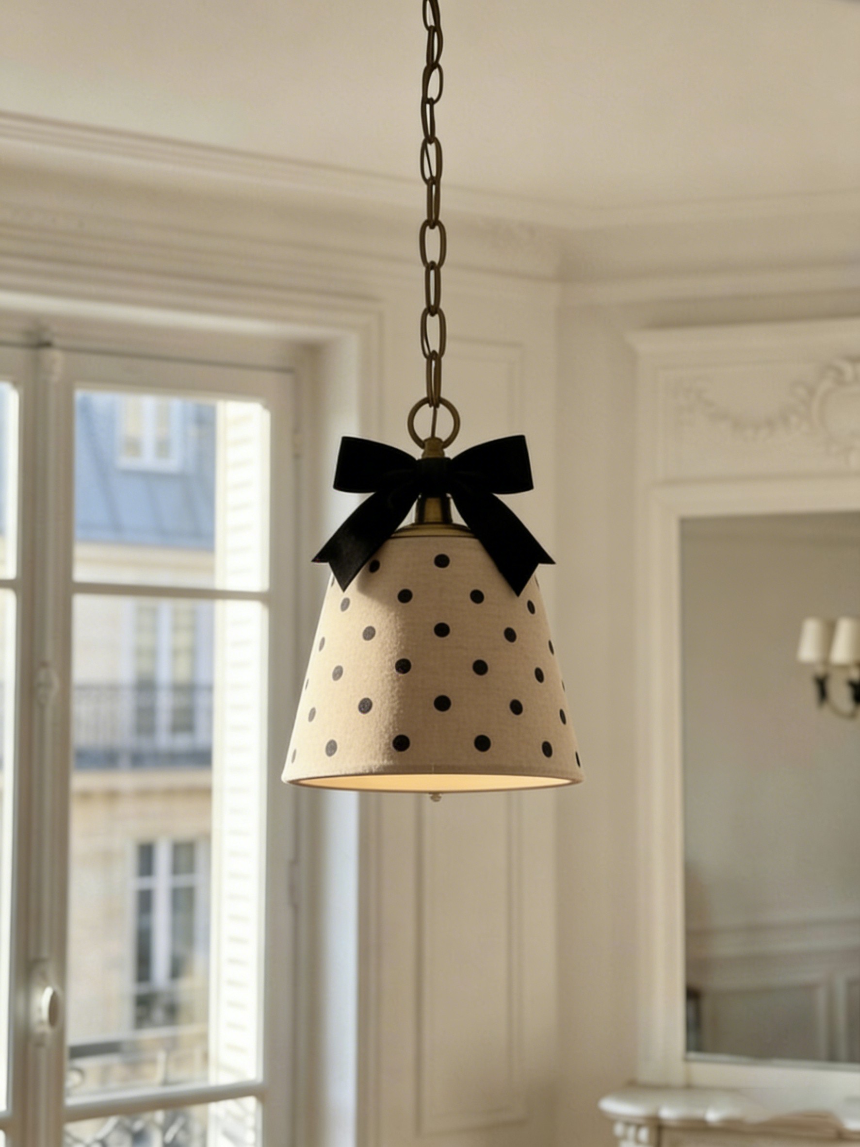 Polka Dot 3D Printed Pendant Light with Black Bow
