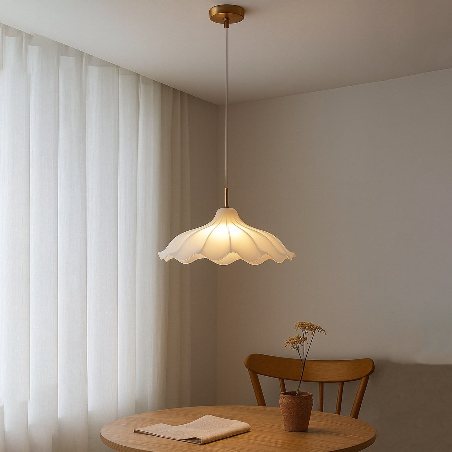 Minimalist Wavy Pendant Light - 3D Printed Nordic Style