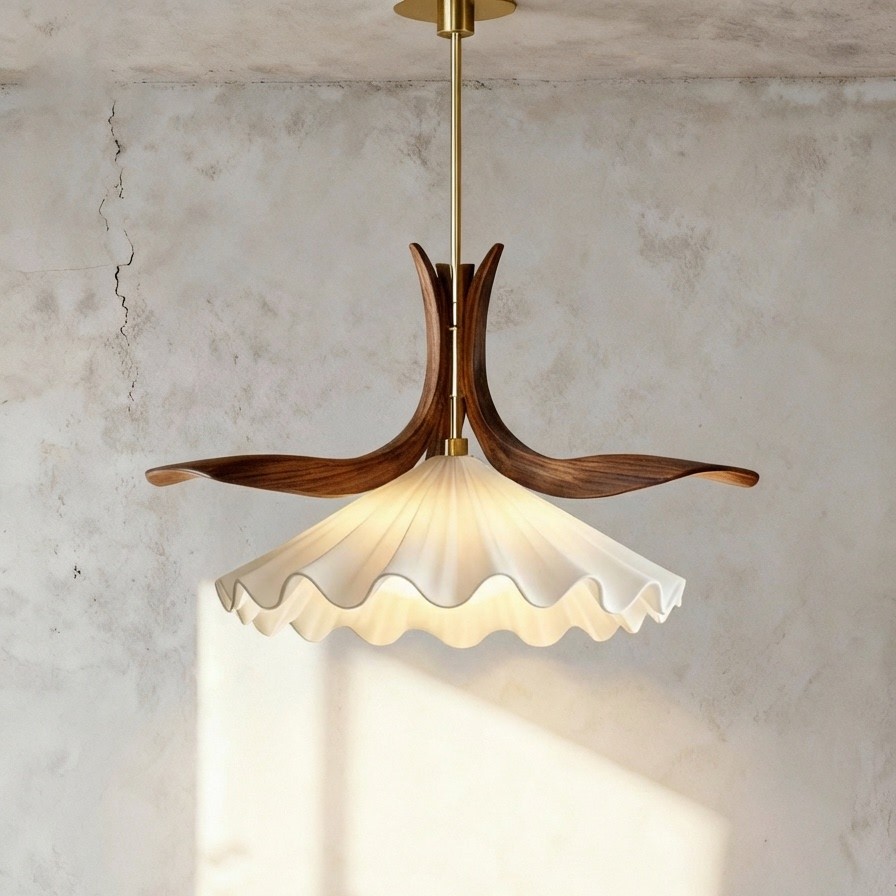 Scandinavian Wood Accent Pendant Light - 3D Printed Modern Lamp