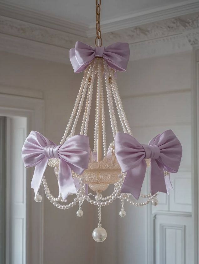 Pearl & Bow Pendant Chandelier - 3D Printed French Retro Design