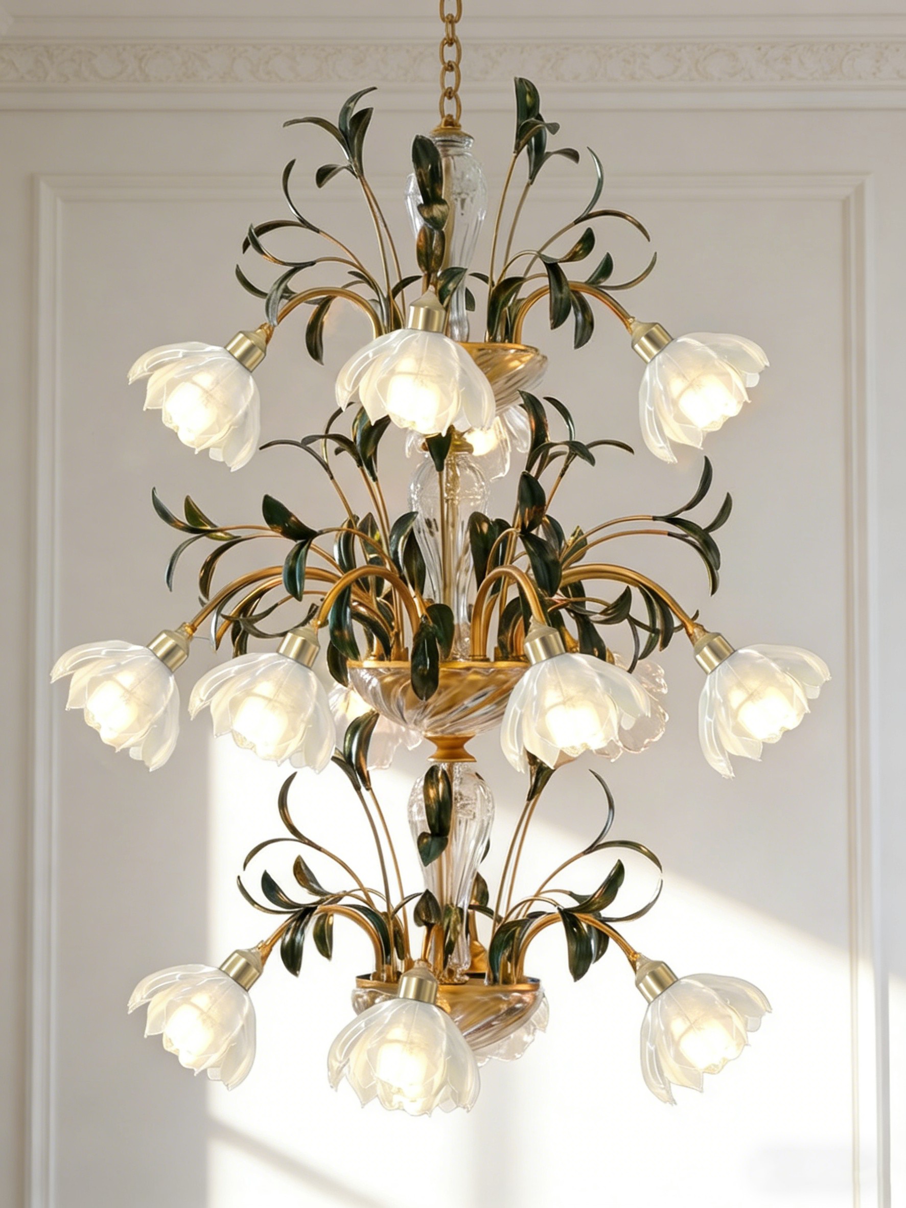 Grand Double-Layer Floral Chandelier - 3D Printed Decorative Light