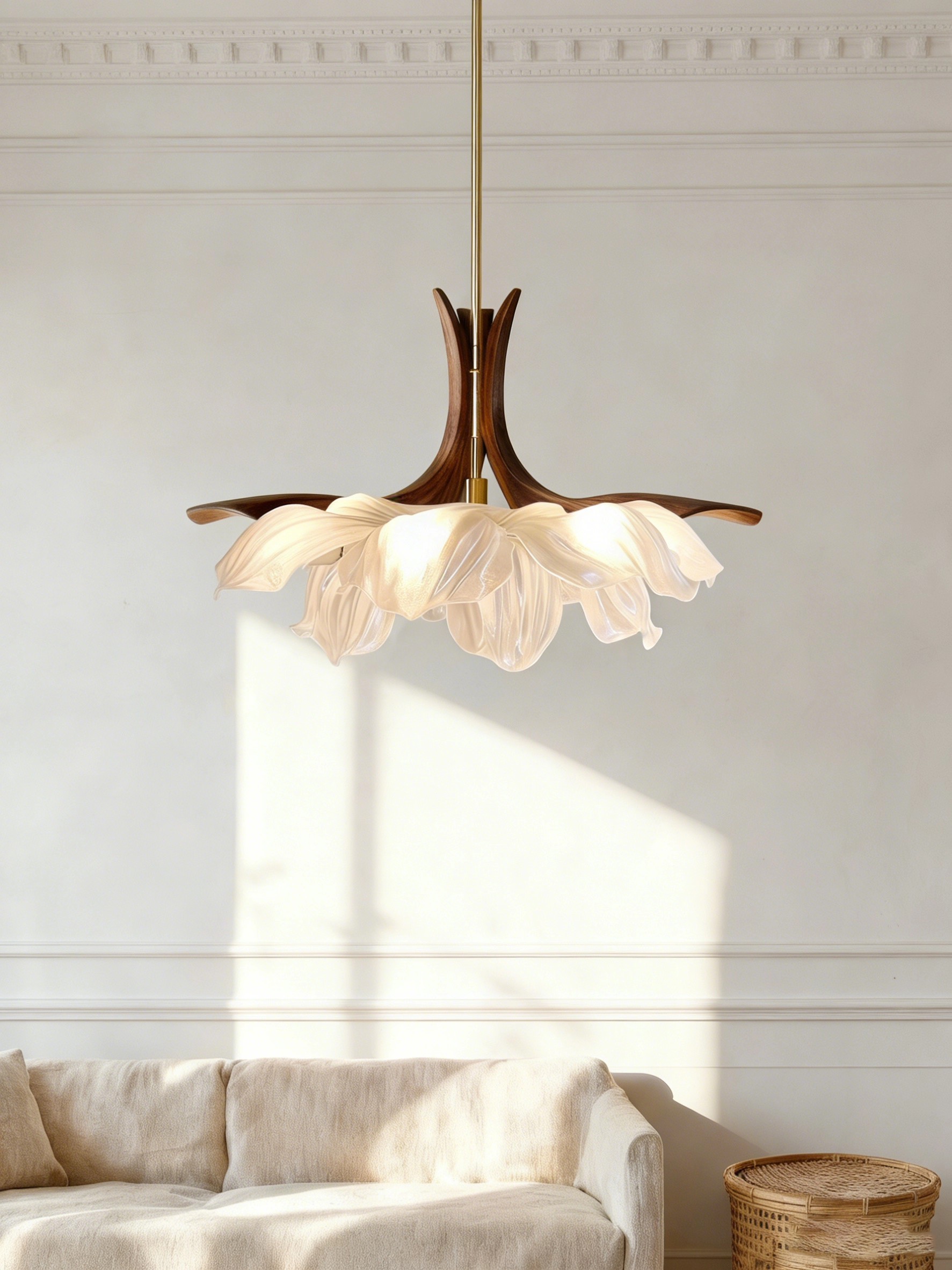 Organic Blossom Pendant Light - 3D Printed with Wood Accents