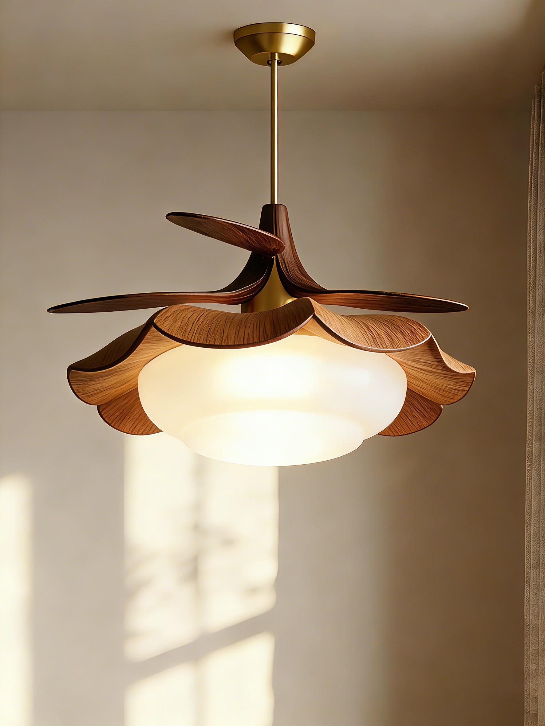 Nature-Inspired 3D Printed Pendant Light with Wooden Accents
