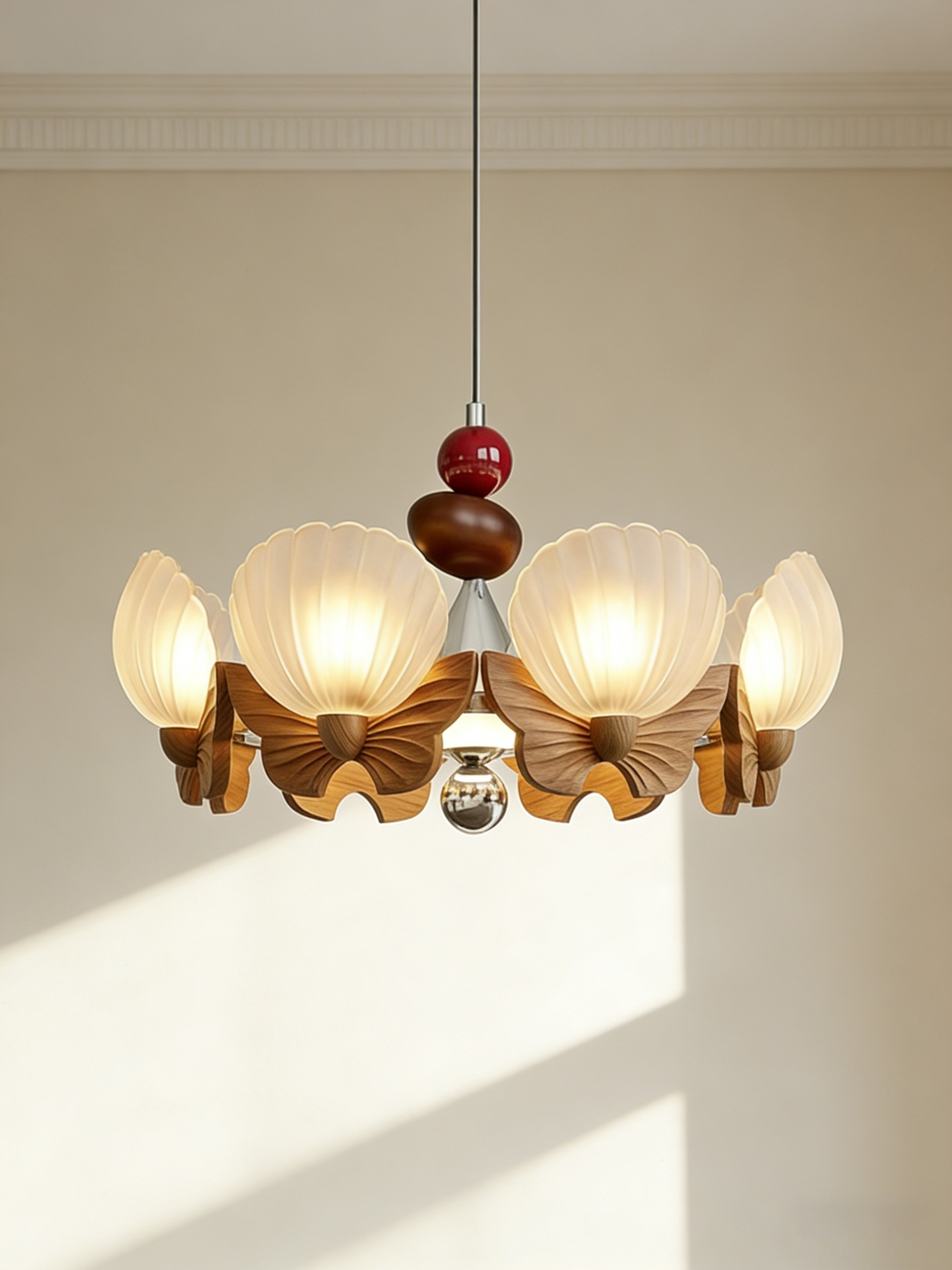 3D Printed Shell Blossom Chandelier - Wood & Floral Design