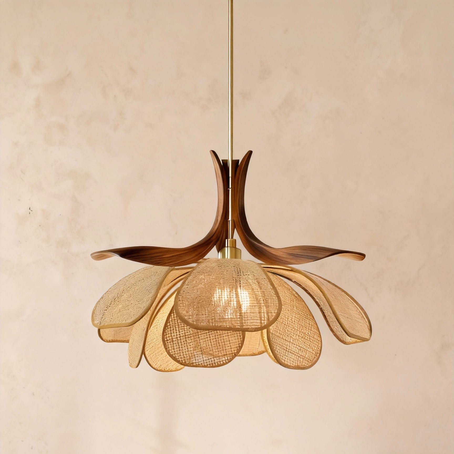 3D Printed Rattan Floral Pendant Light - Rustic Natural Style