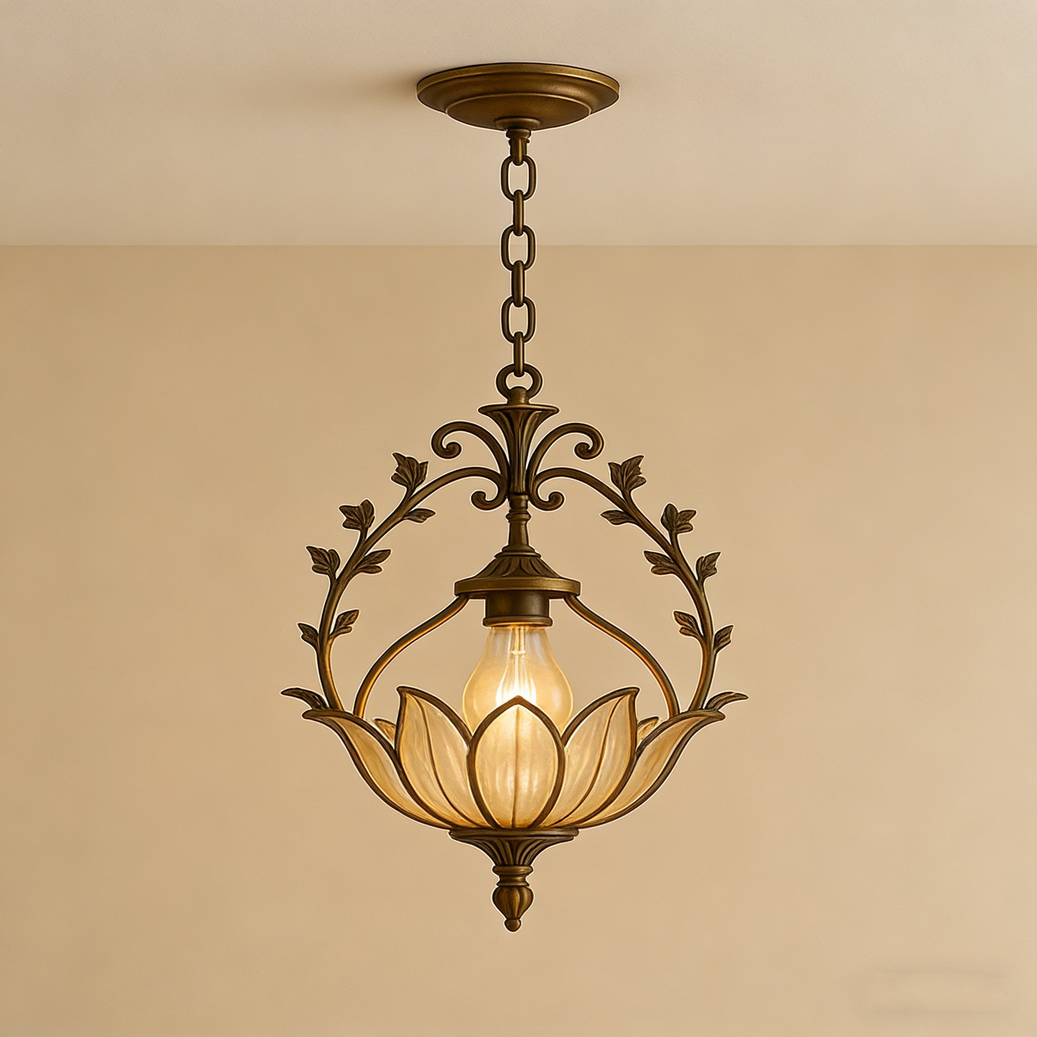 Vintage Floral Iron Pendant Light - 3D Printed Classic Design
