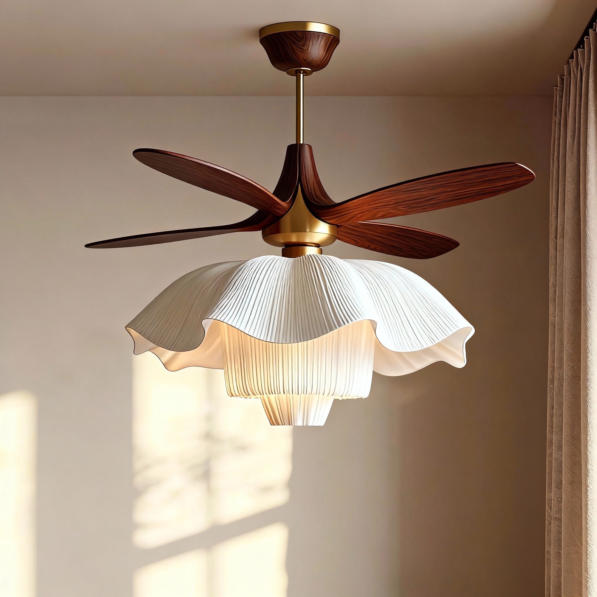 3D Printed Petal Fan Light - Modern Organic Ceiling Lamp