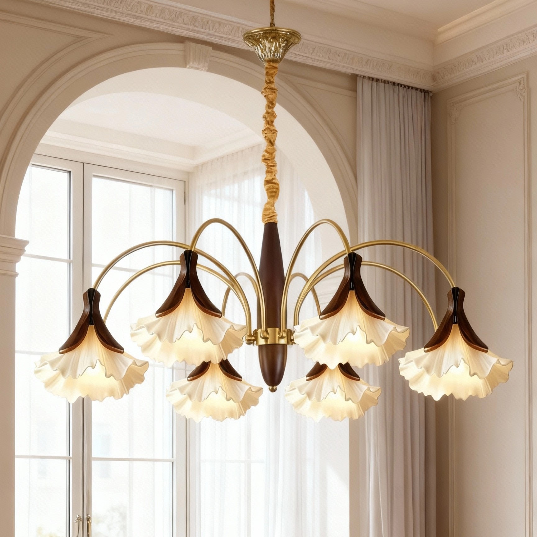 Art Deco Petal Chandelier - 3D Printed Double Layer Shades
