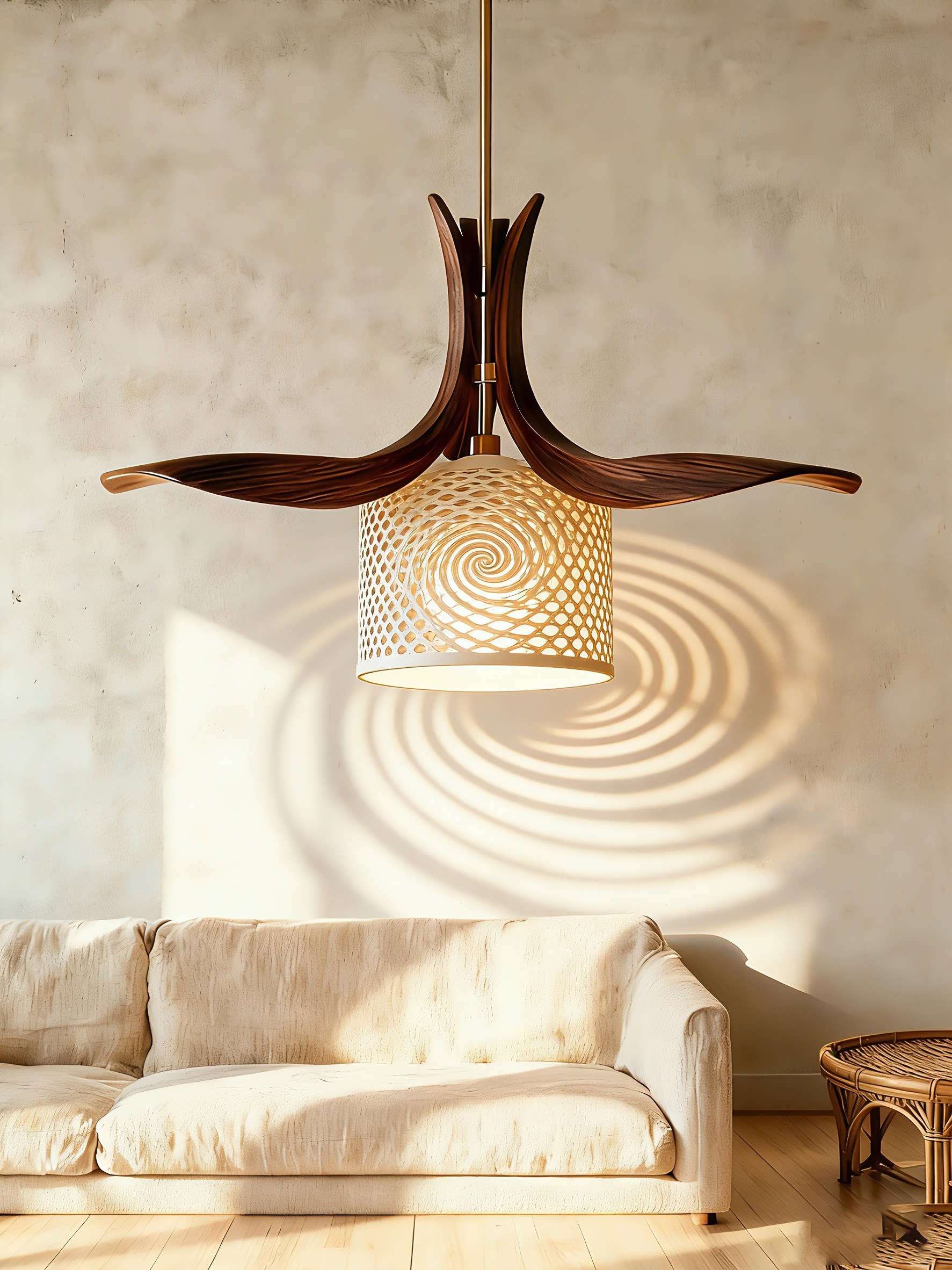 3D Printed Artistic Pendant Light with Spiral Shadow Effect