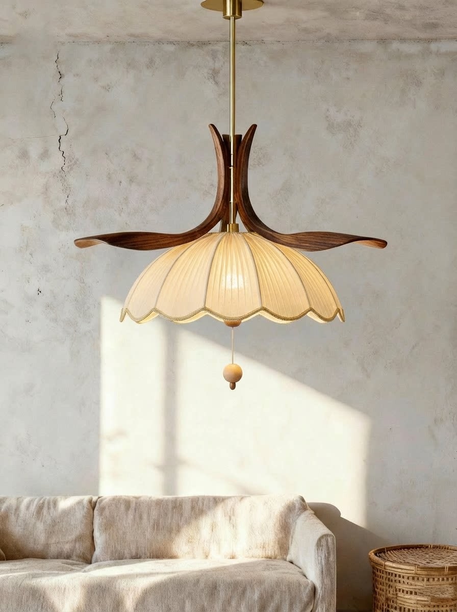Nature-Inspired 3D Printed Pendant Lamp with Wooden Petals