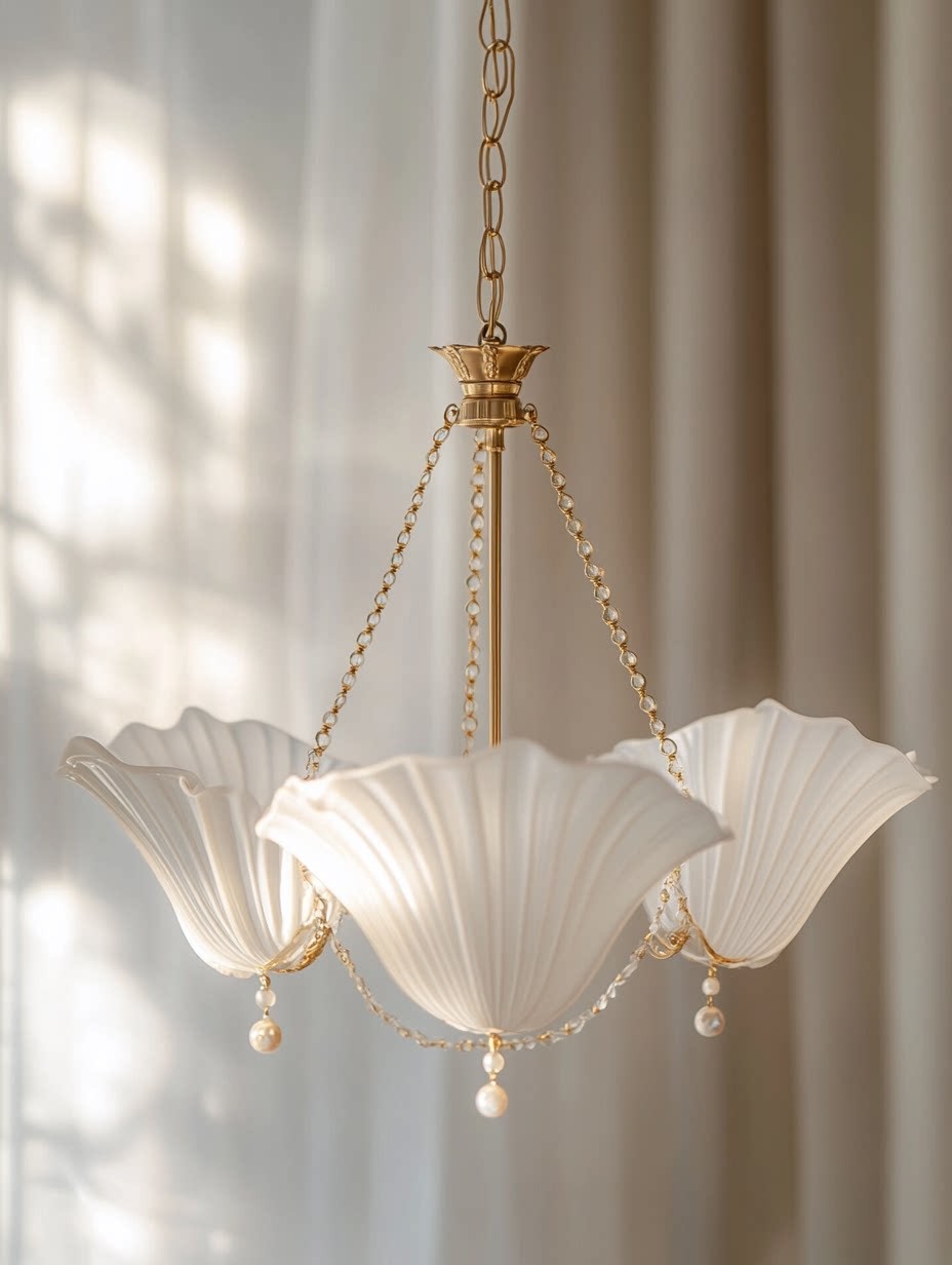 Elegant Triple-Lotus 3D Printed Chandelier with Pearls
