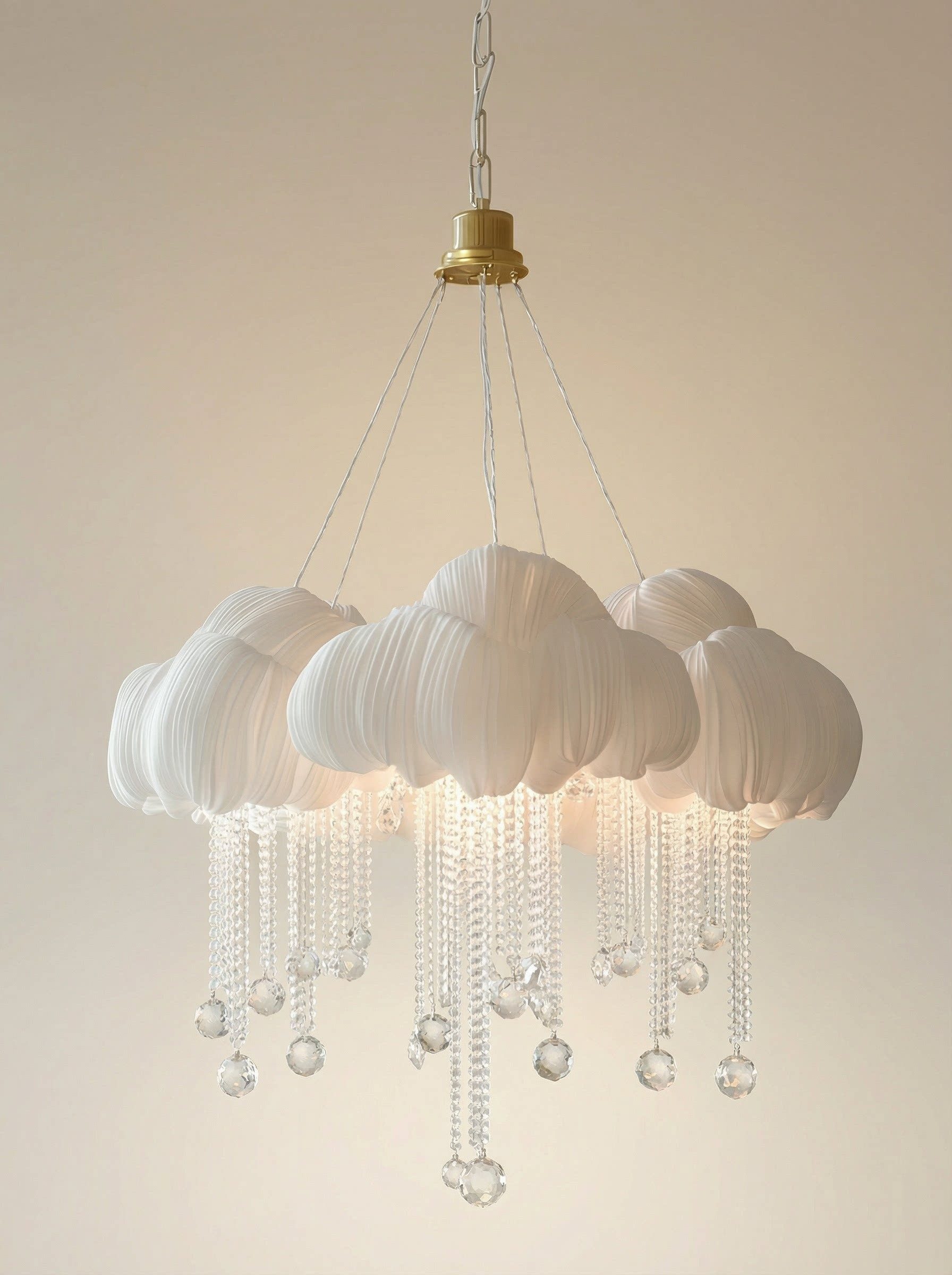 Cloud-Inspired 3D Printed Pendant Lamp with Crystal Drops