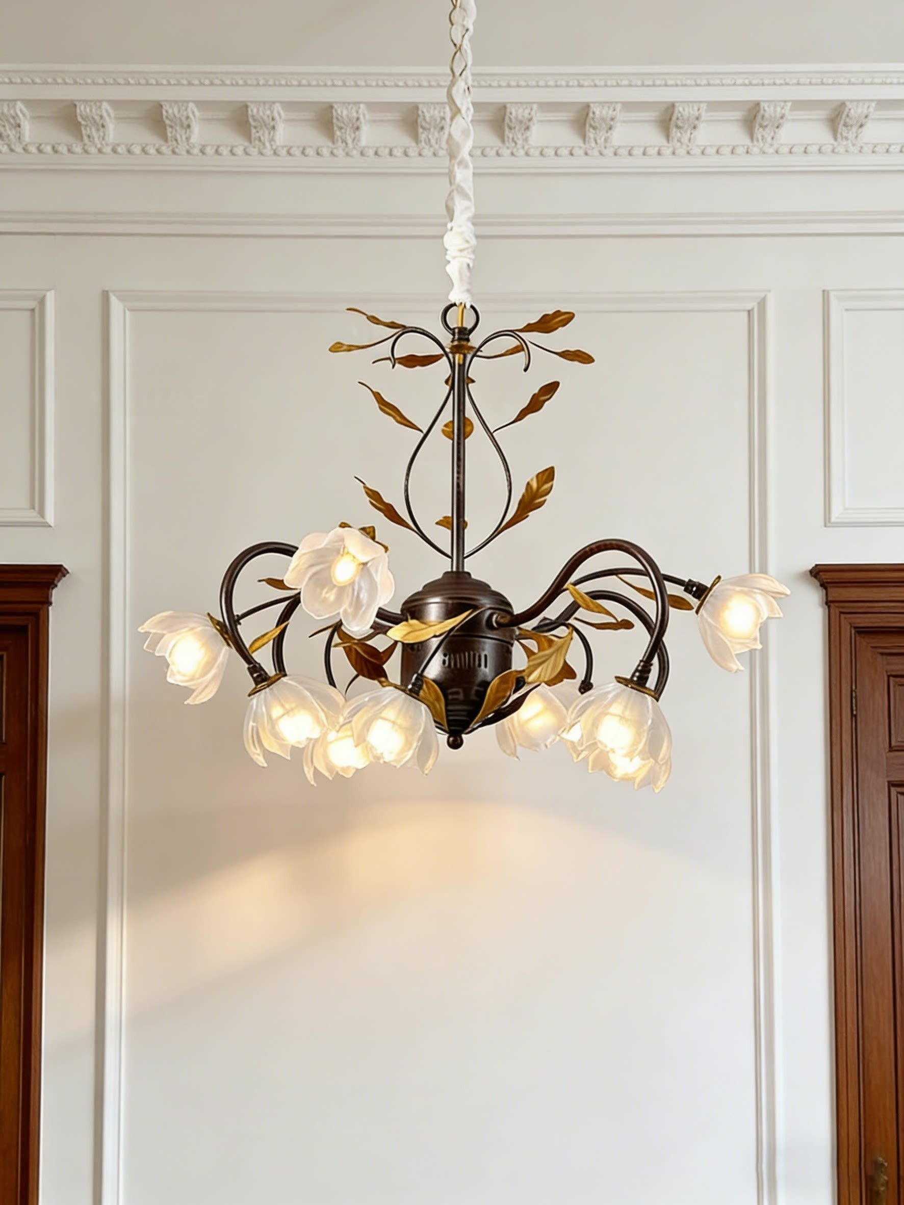 Vintage Floral 3D Printed Chandelier with Glass Tulips